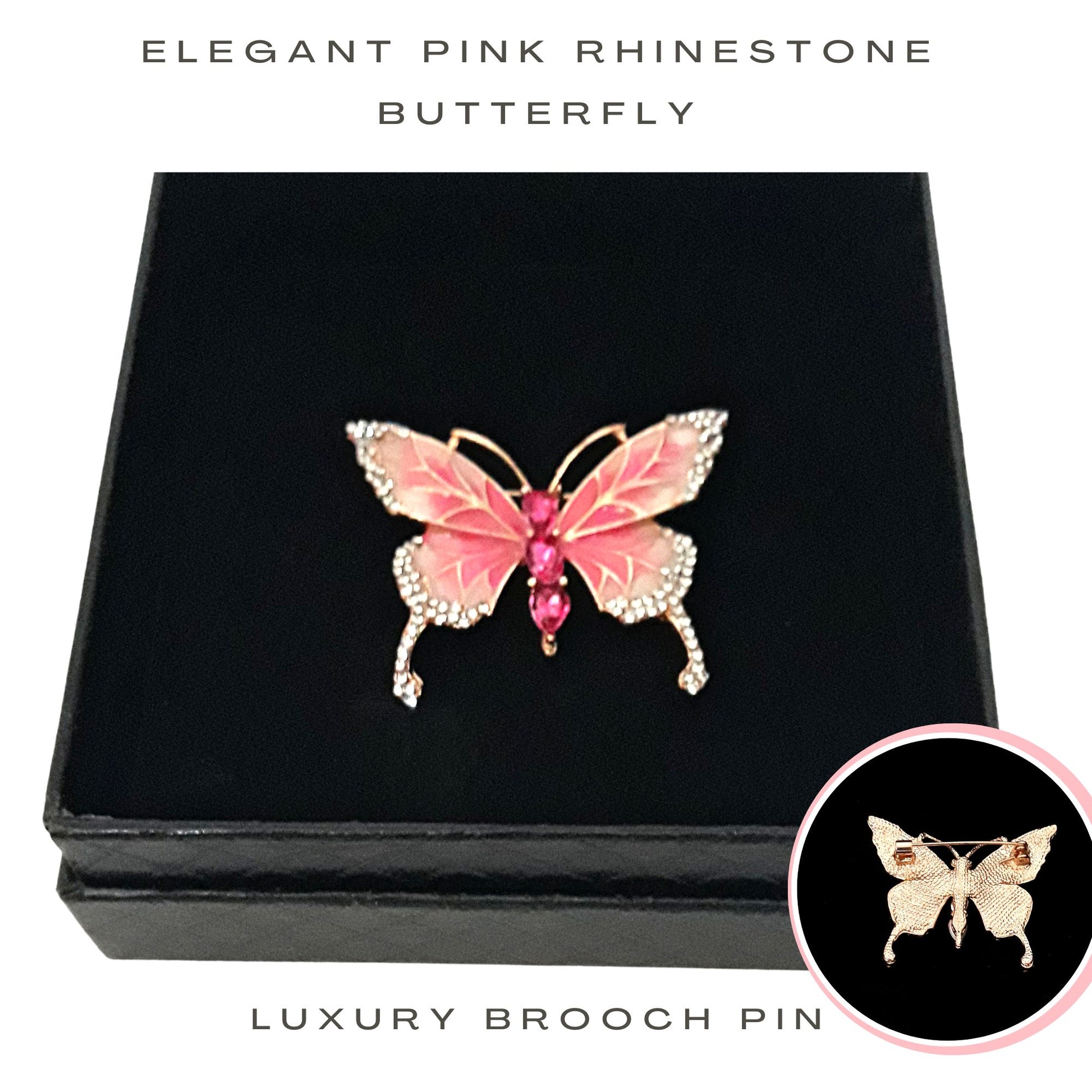 Fancy Brooch - Elegant Pink Rhinestone butterfly brooch