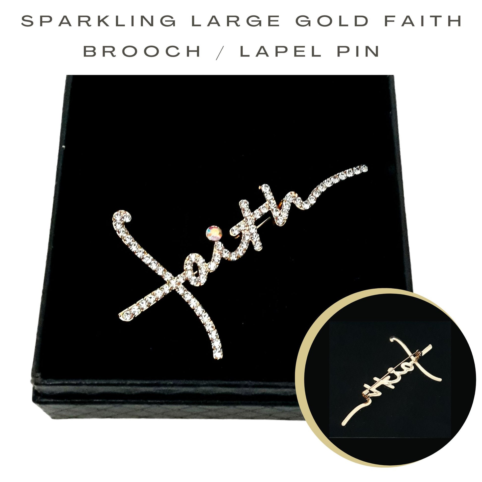 Fancy Brooch - Sparkling Large Gold Faith Brooch Pin