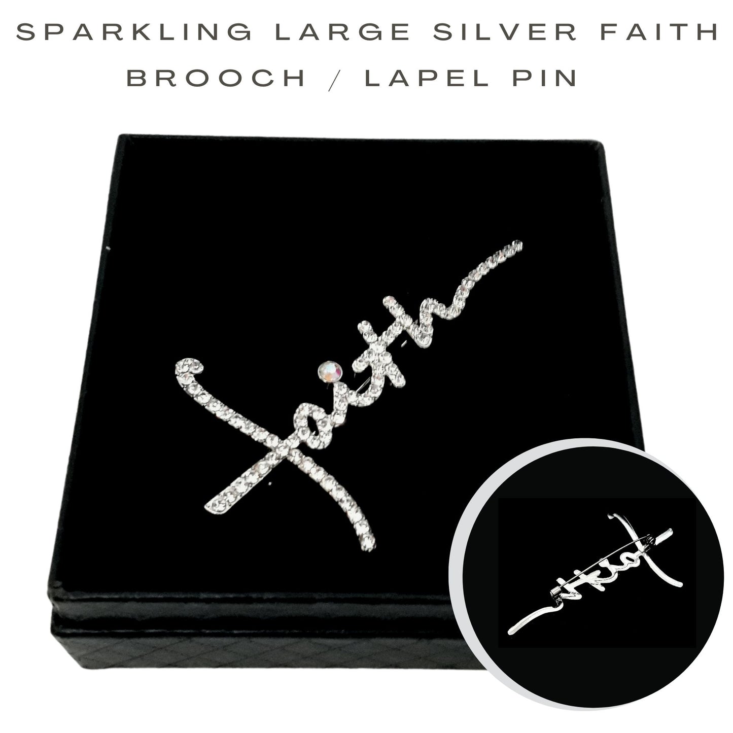 Fancy Brooch - Sparkling Large Silver Faith Brooch Pin