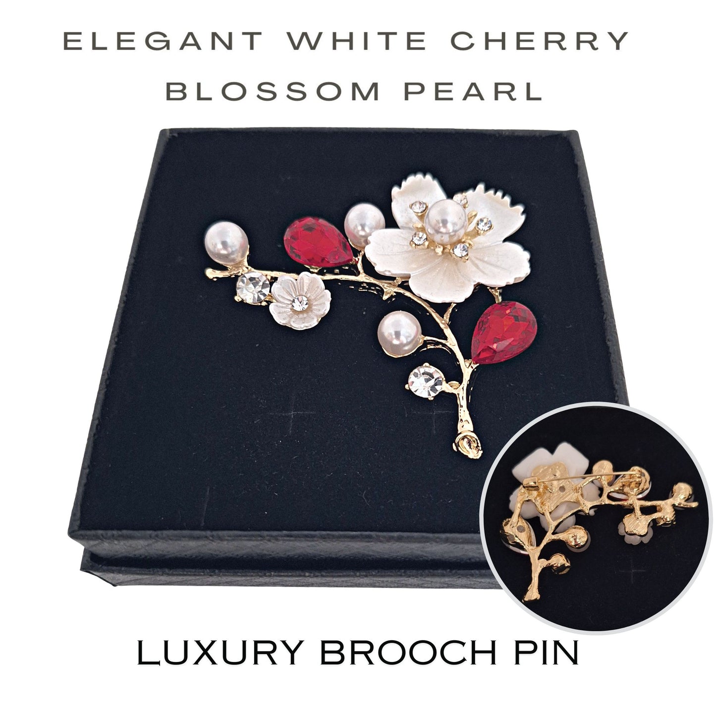 Gifthub Jewelry - elegant white cherry blossom pearl luxury brooch pin