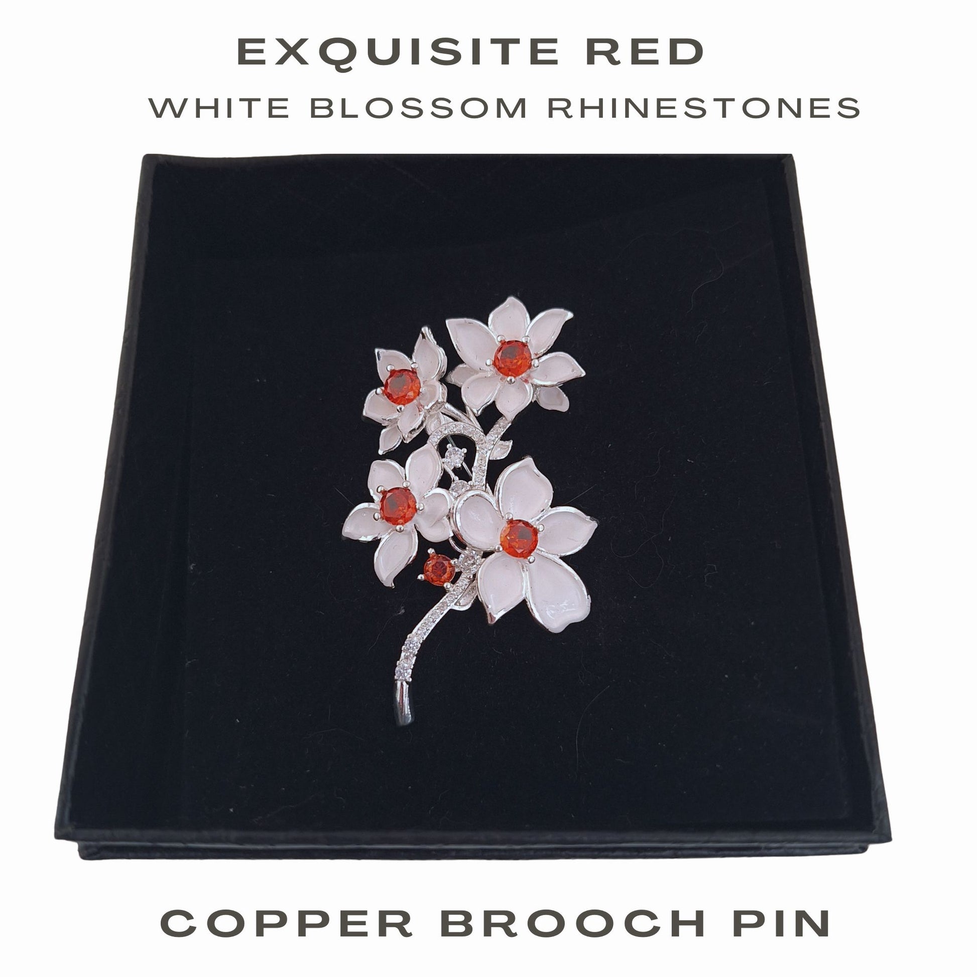 Fancy Brooch - Exquisite Red White Blossom Rhinestone Brooch Pin