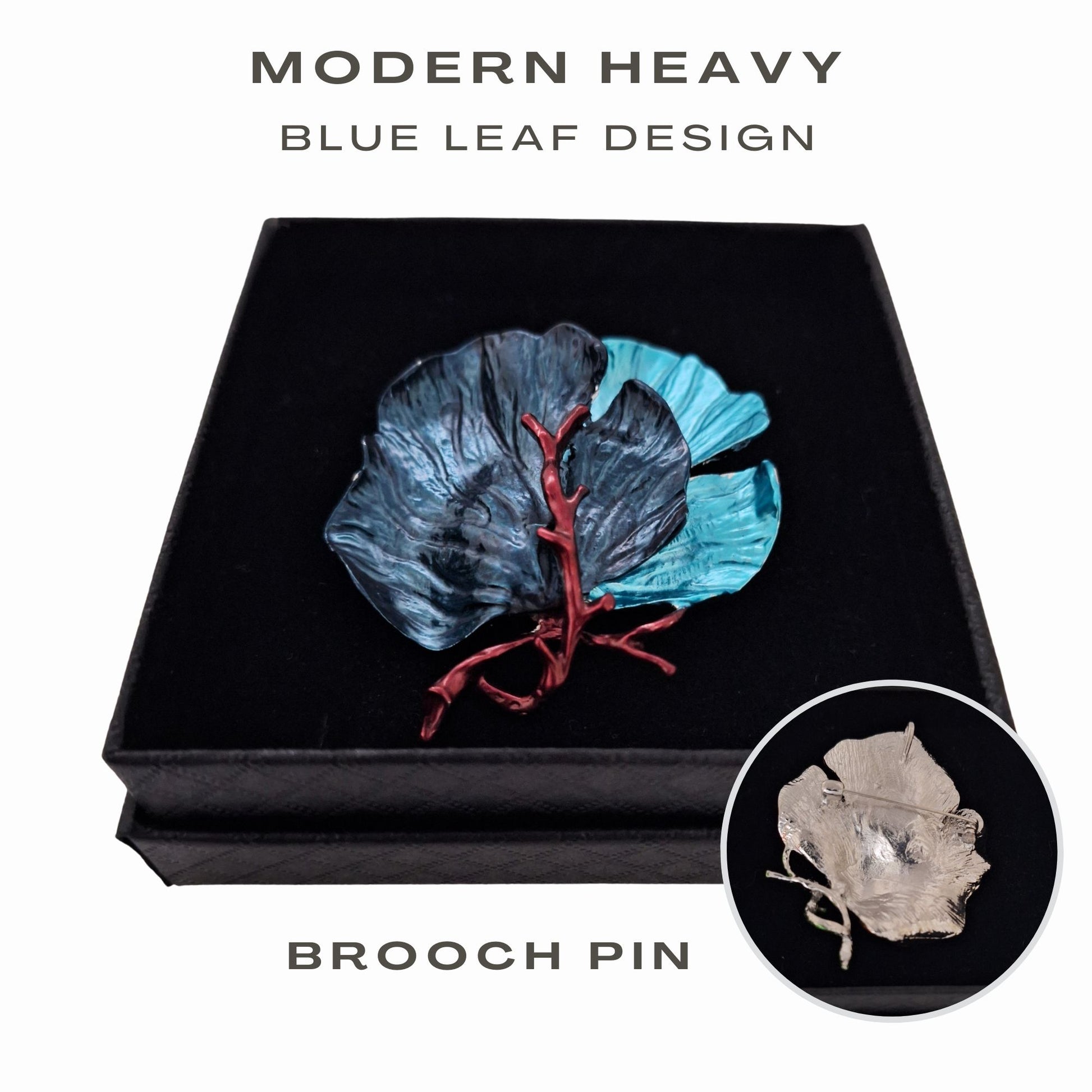 Fancy Brooch - blue  leaf modern heavy enamel brooch pin