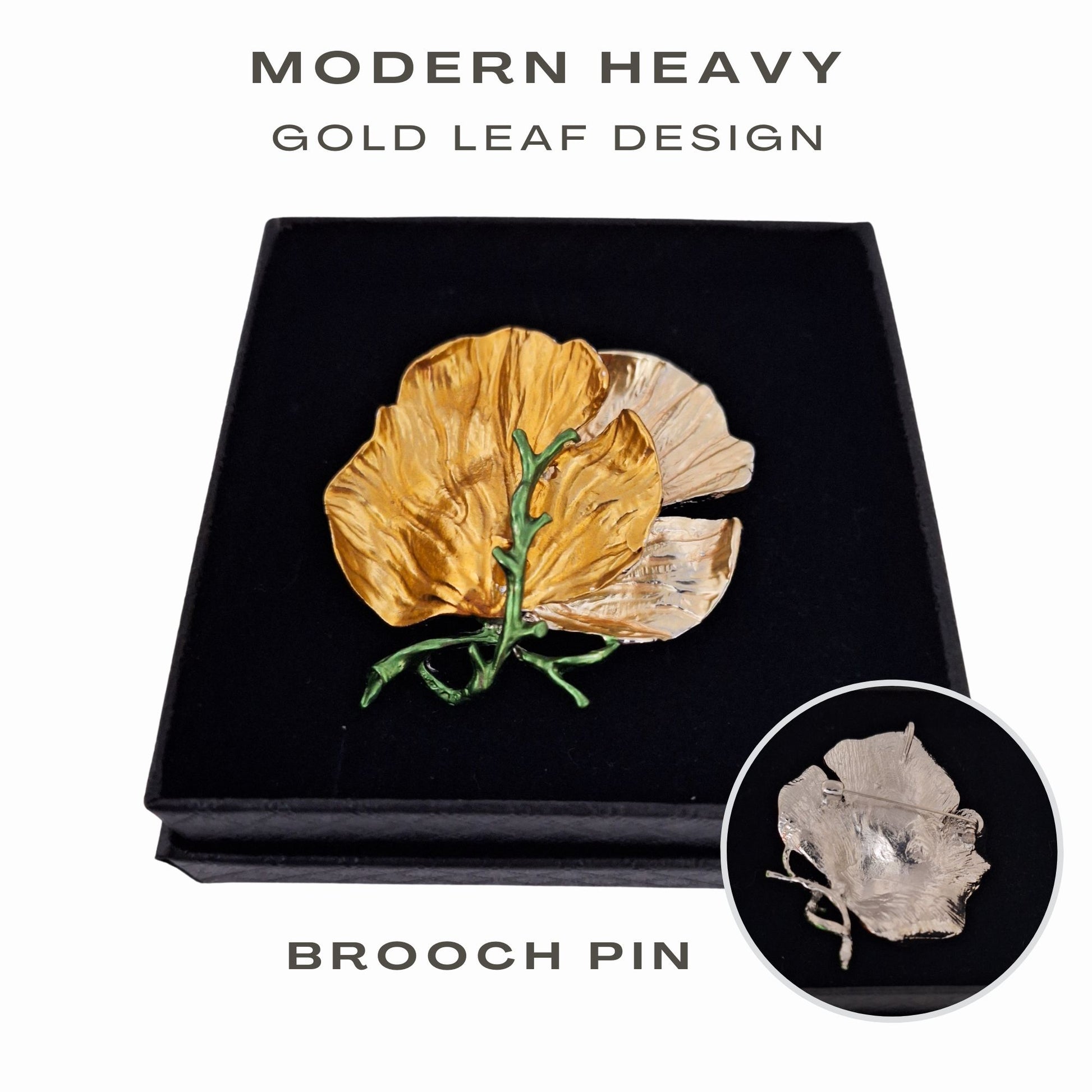 Fancy Brooch - gold  leaf modern heavy enamel brooch pin