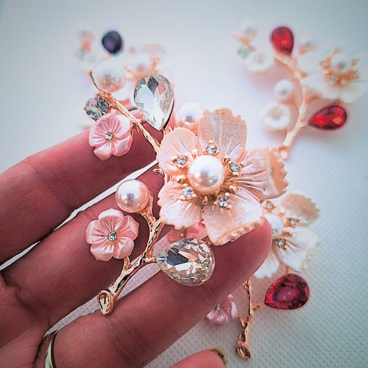 Luxury Cherry Blossom Pearl Wedding Brooch Pin