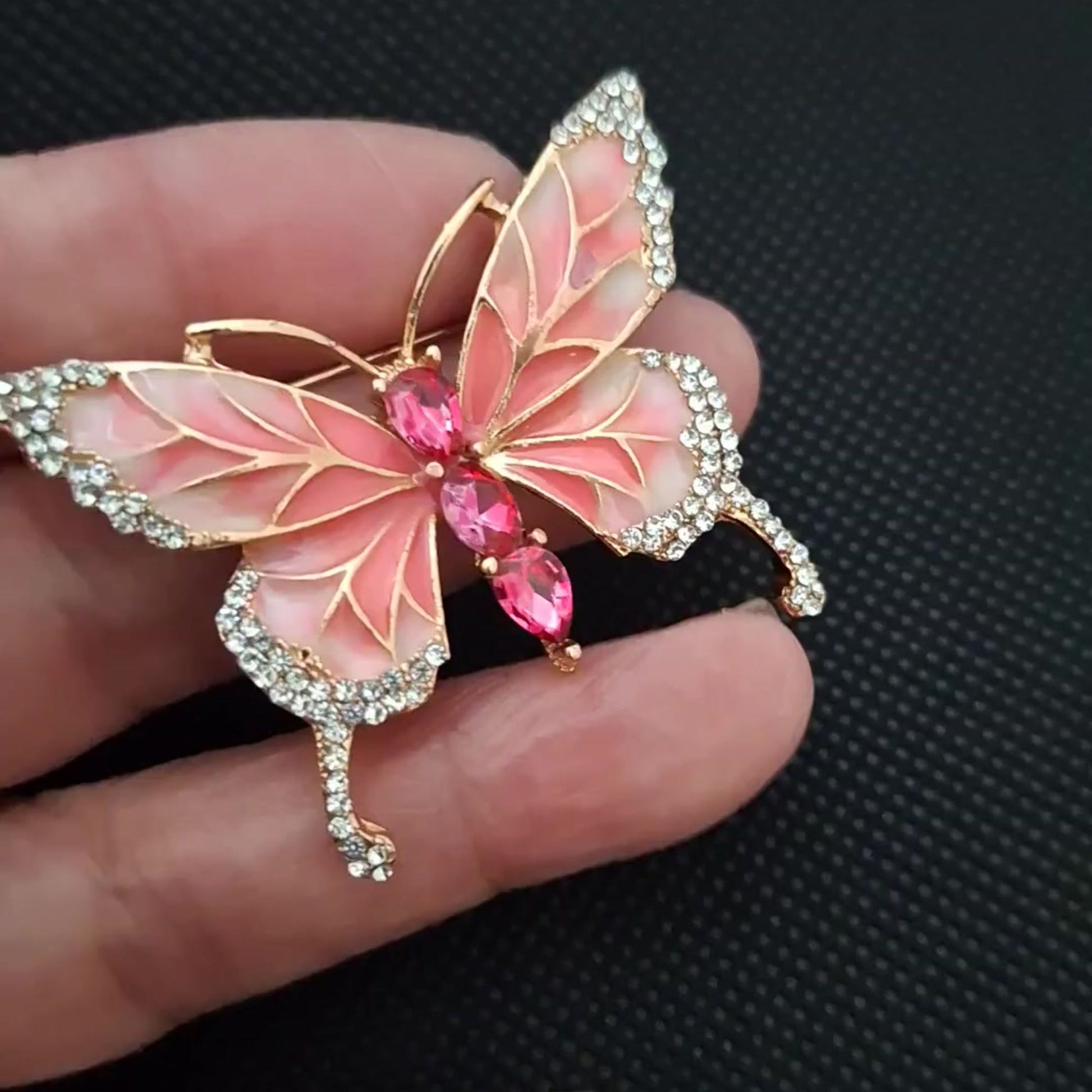 Fancy Brooch - Elegant Pink Rhinestone butterfly brooch