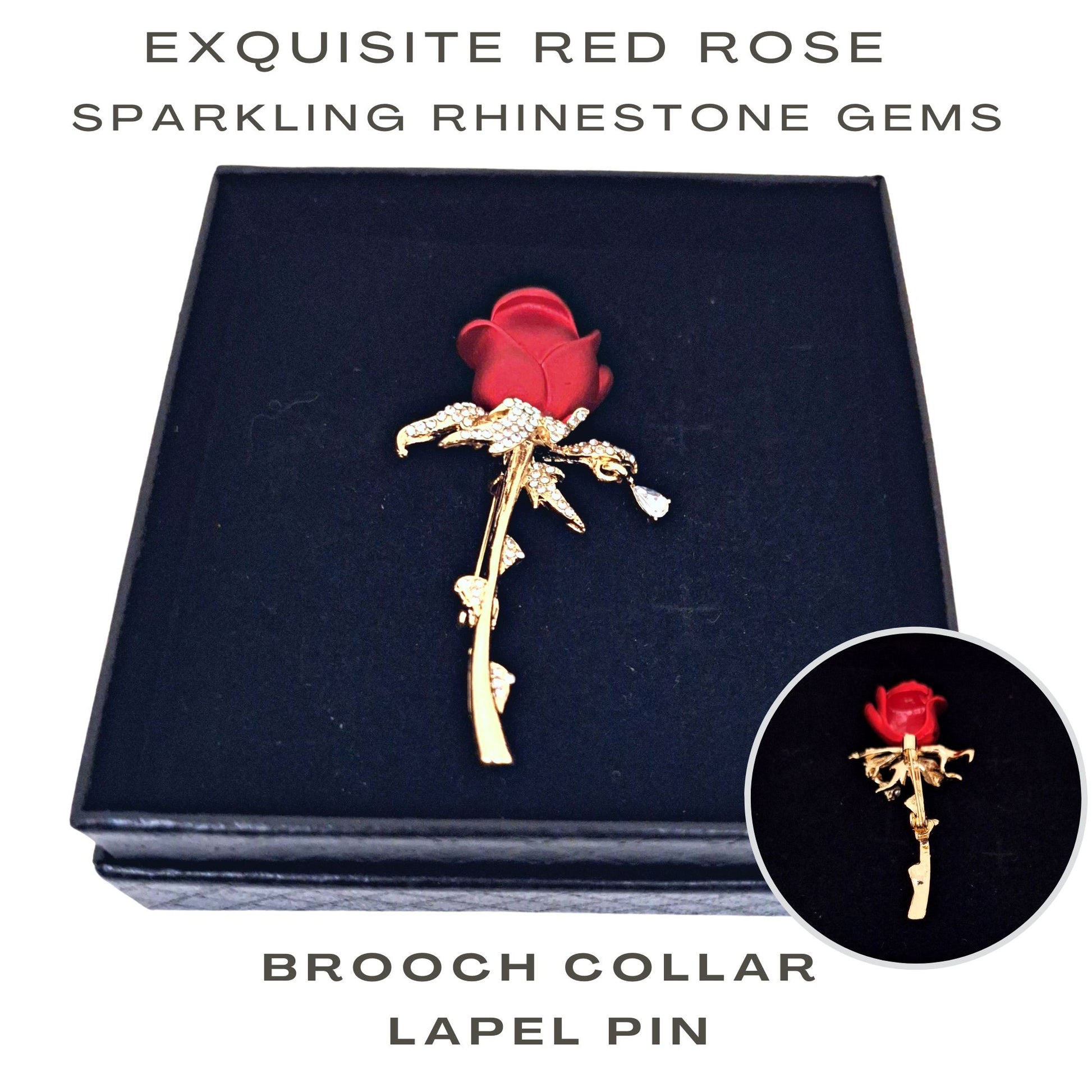 Fancy Brooch - Red Rose Sparkling Brooch Collar Lapel Pin