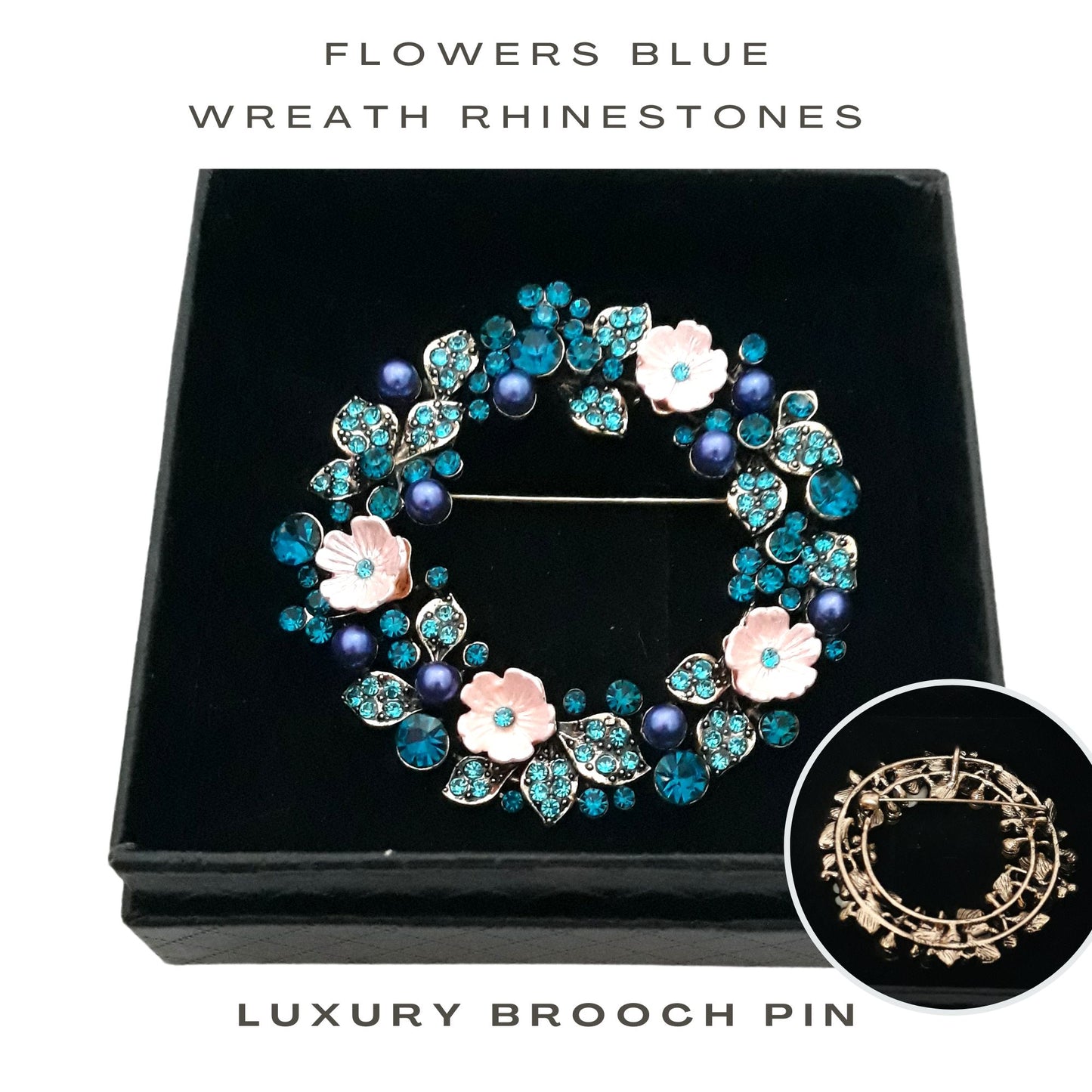 Gifthub Jewelry Circle Flowers Blue Multicolor Wreath Rhinestones Luxury Brooch Pin