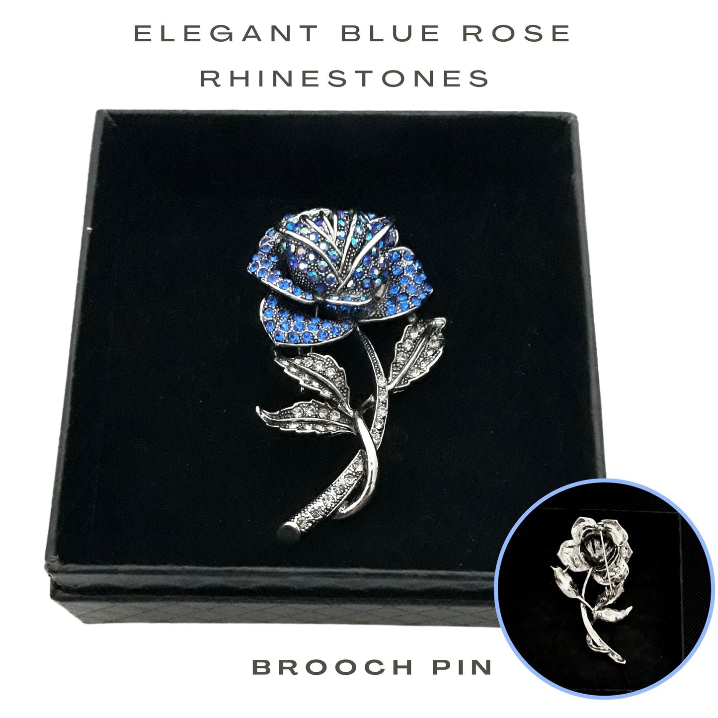 Fancy Brooch - Blue rose rhinestones enamel brooch lapel pin