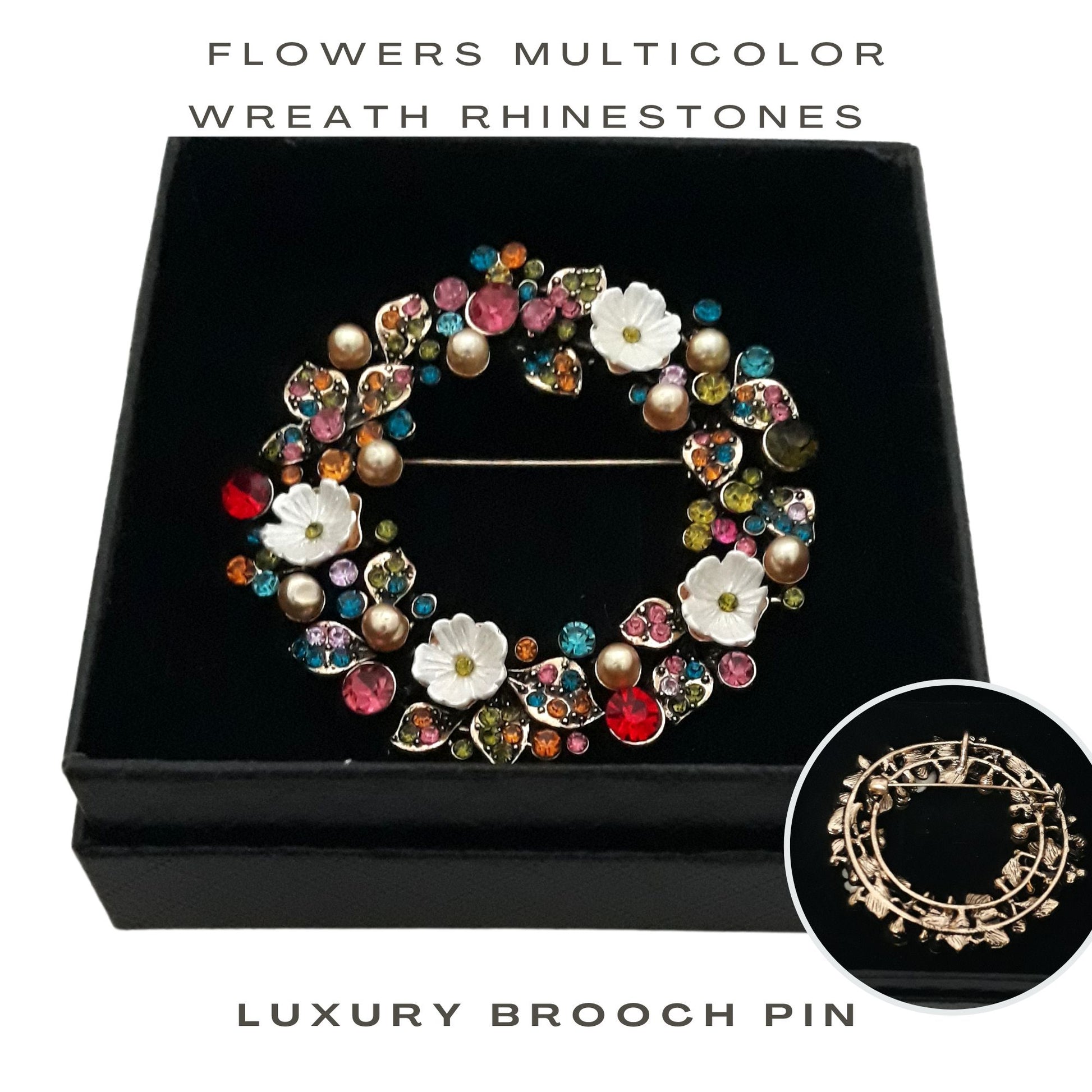 Gifthub Jewelry Circle Flowers Multicolor Wreath Rhinestones Luxury Brooch Pin