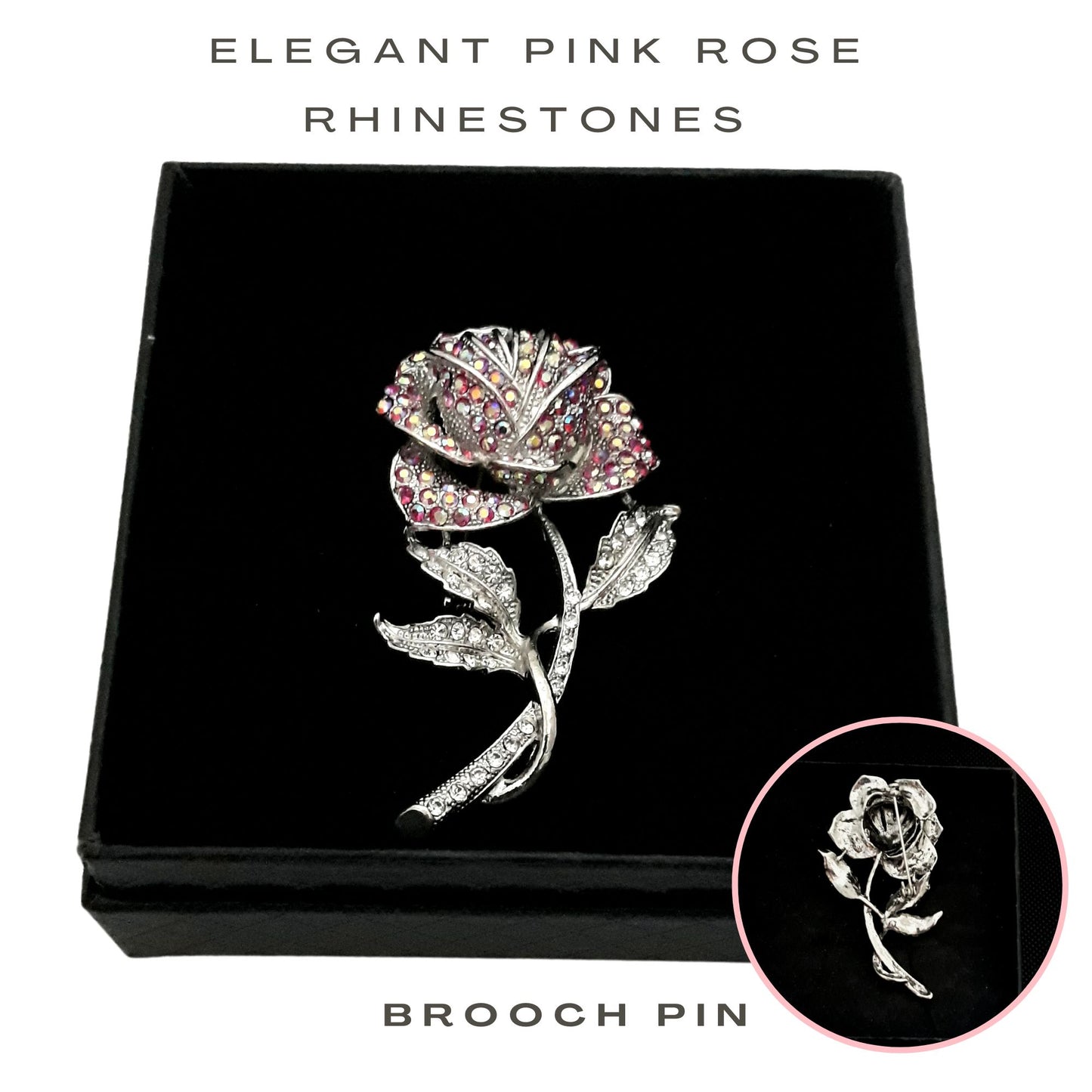 Fancy Brooch - Pink rose rhinestones enamel brooch lapel pin