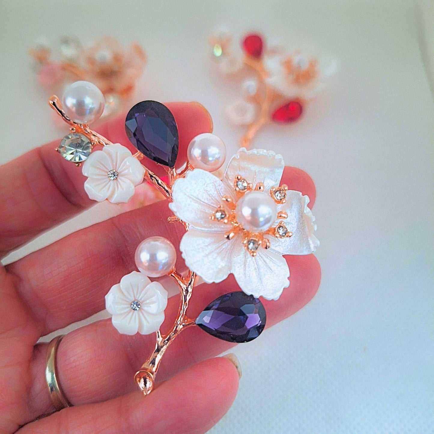 Luxury Cherry Blossom Pearl Wedding Brooch Pin