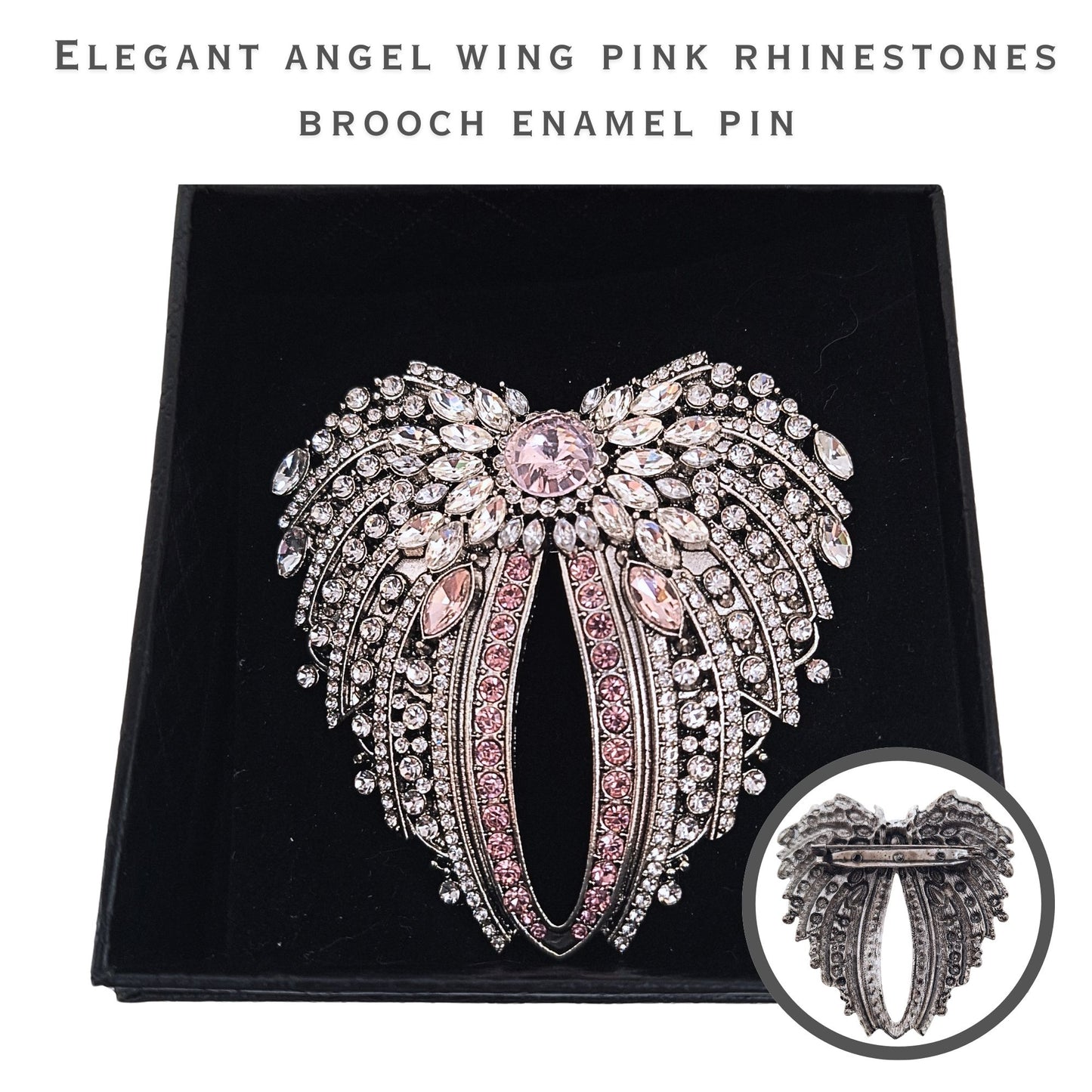 Fancy brooch - Large Angel Wing Pink Rhinestones Brooch Pin