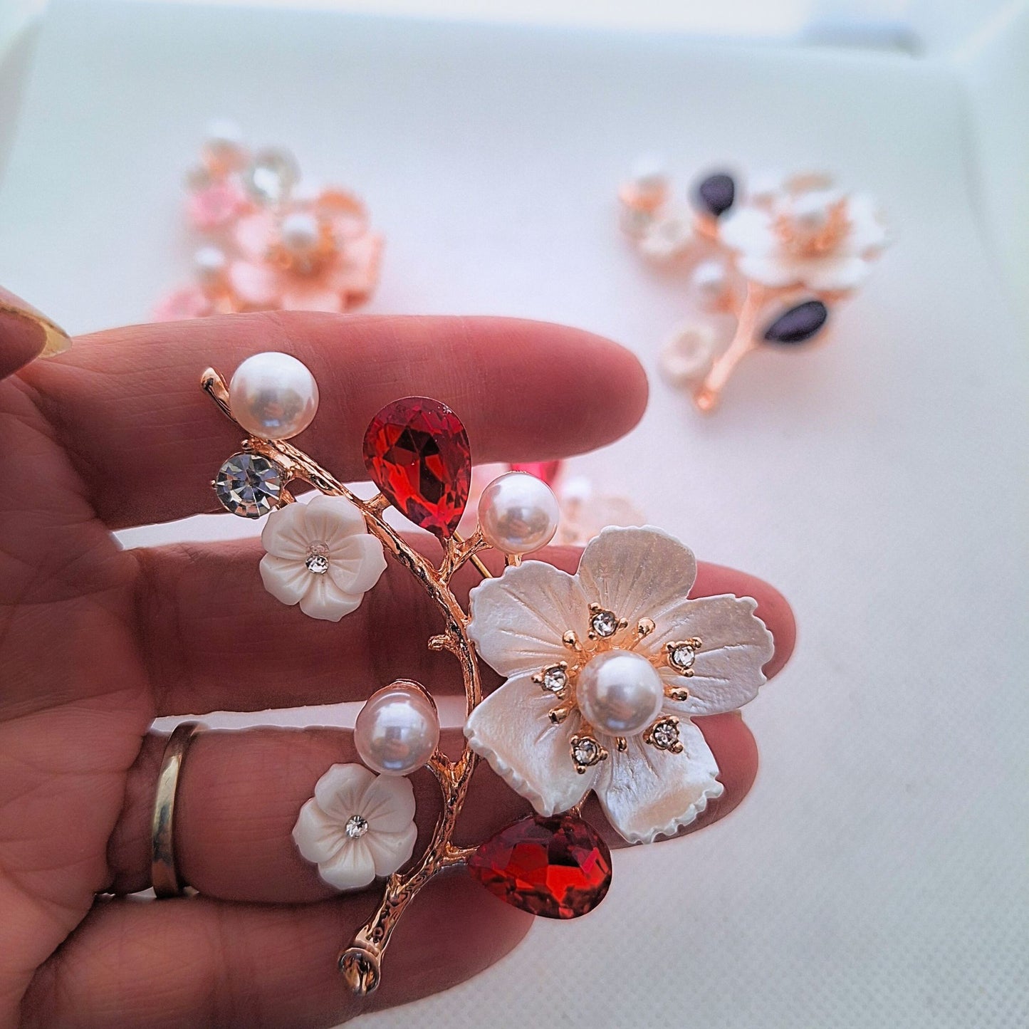 Luxury Cherry Blossom Pearl Wedding Brooch Pin