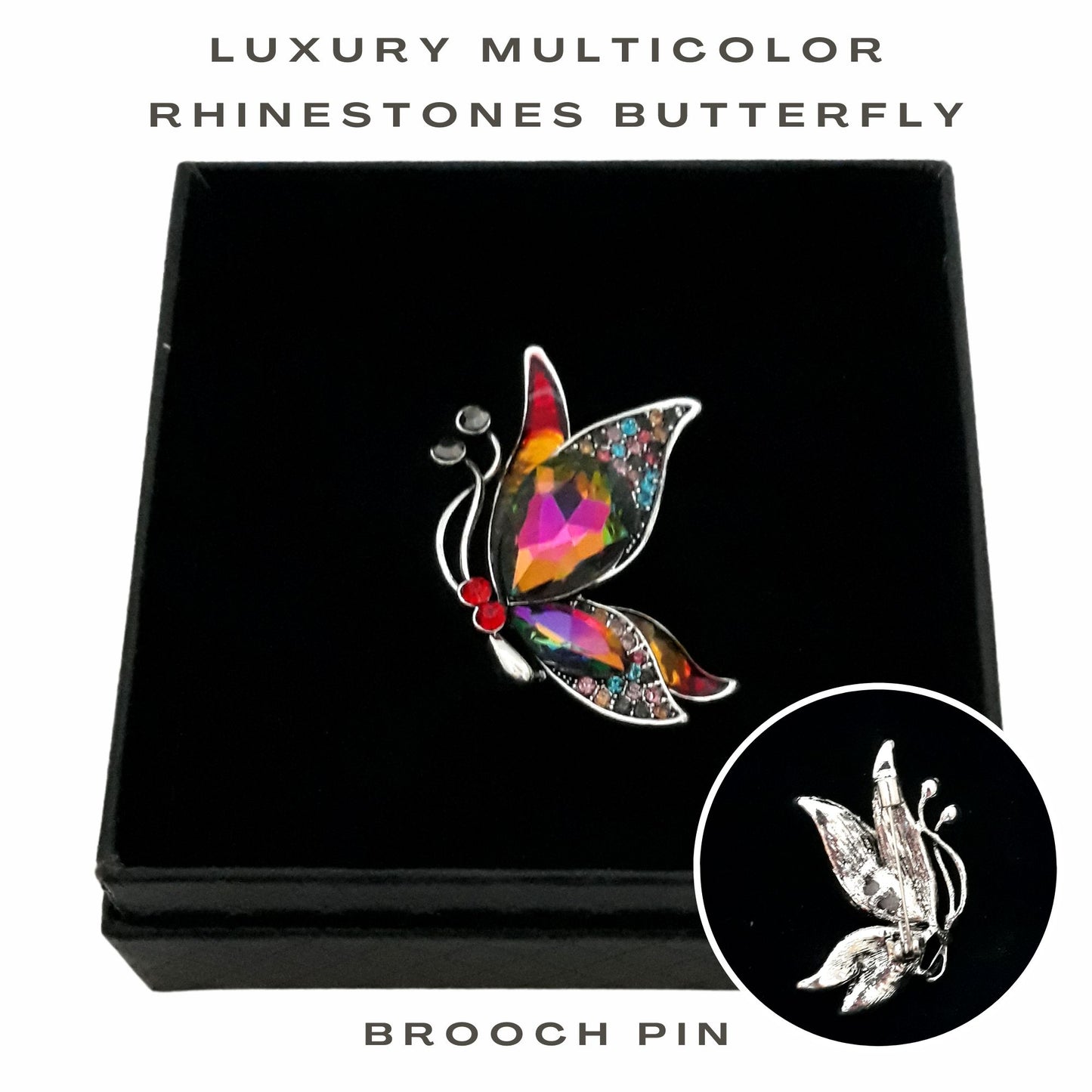 Shimmering Colorful Rhinestone Butterfly Brooch Pin