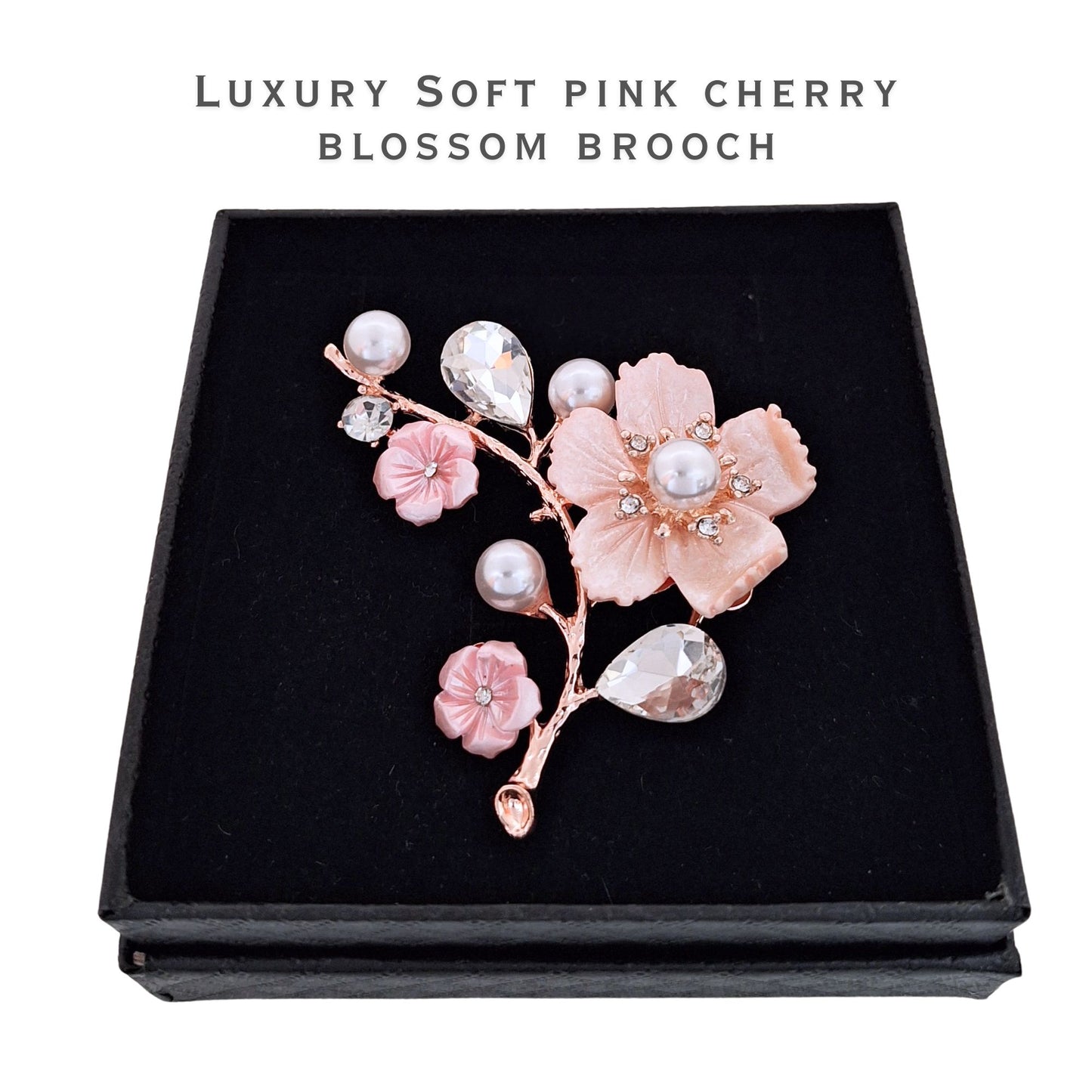 Fancy Brooch - Luxury soft pink blossom flower clear rhinestone brooch and pin for women