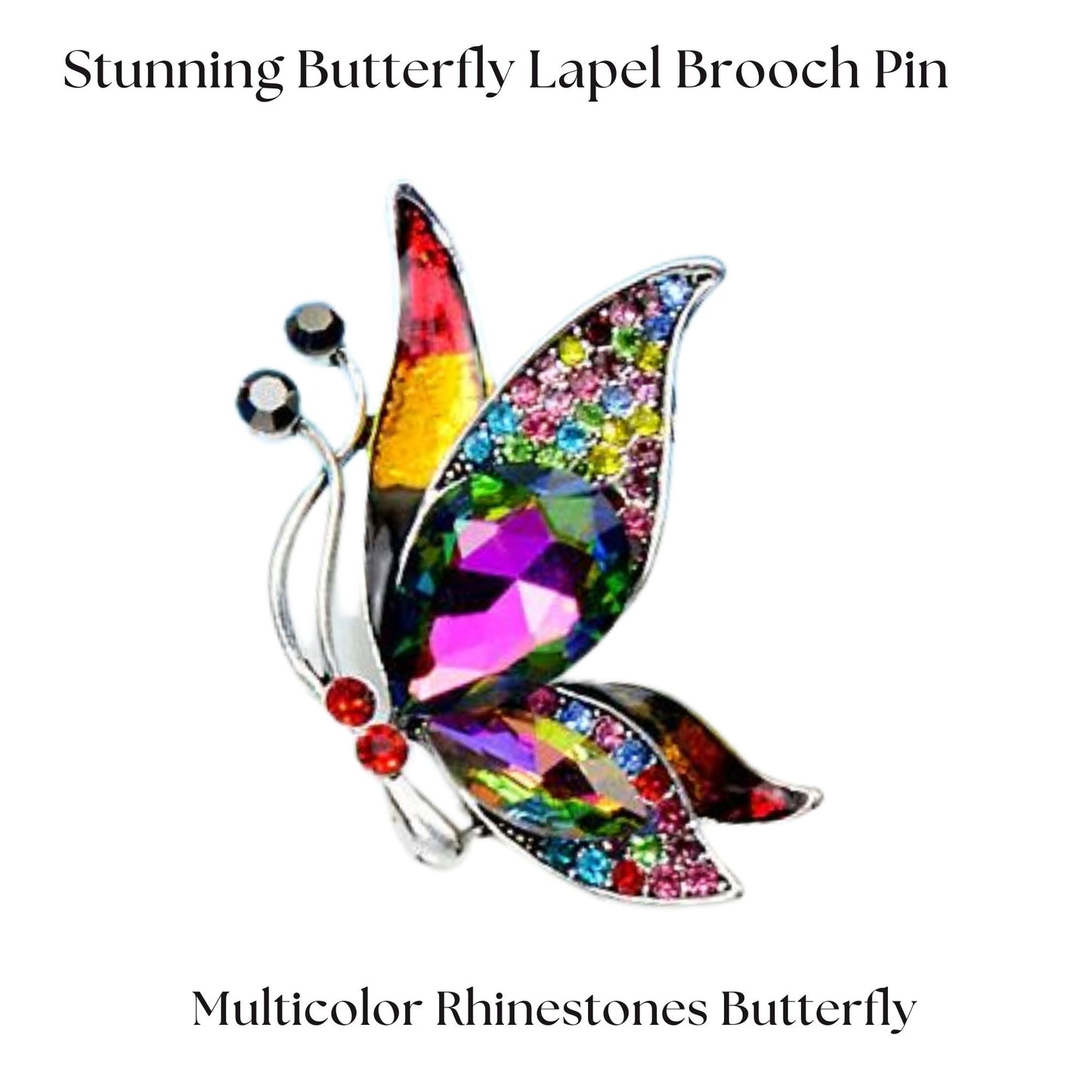 Shimmering Colorful Rhinestone Butterfly Brooch Pin