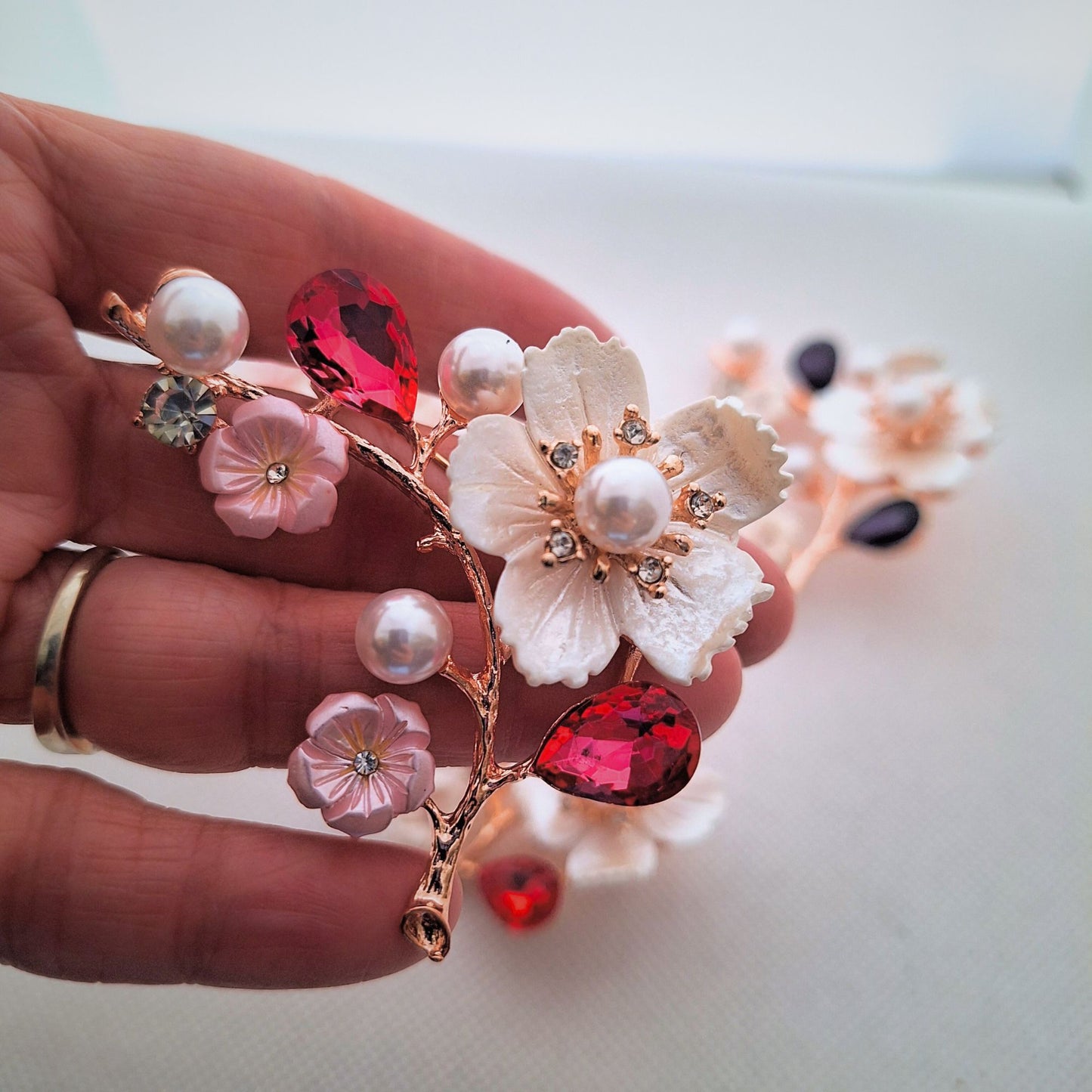 Luxury Cherry Blossom Pearl Wedding Brooch Pin