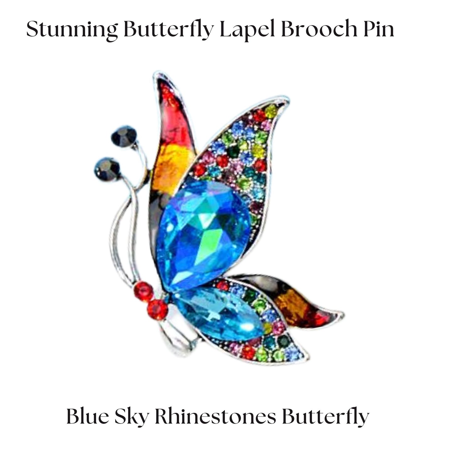 Shimmering Colorful Rhinestone Butterfly Brooch Pin