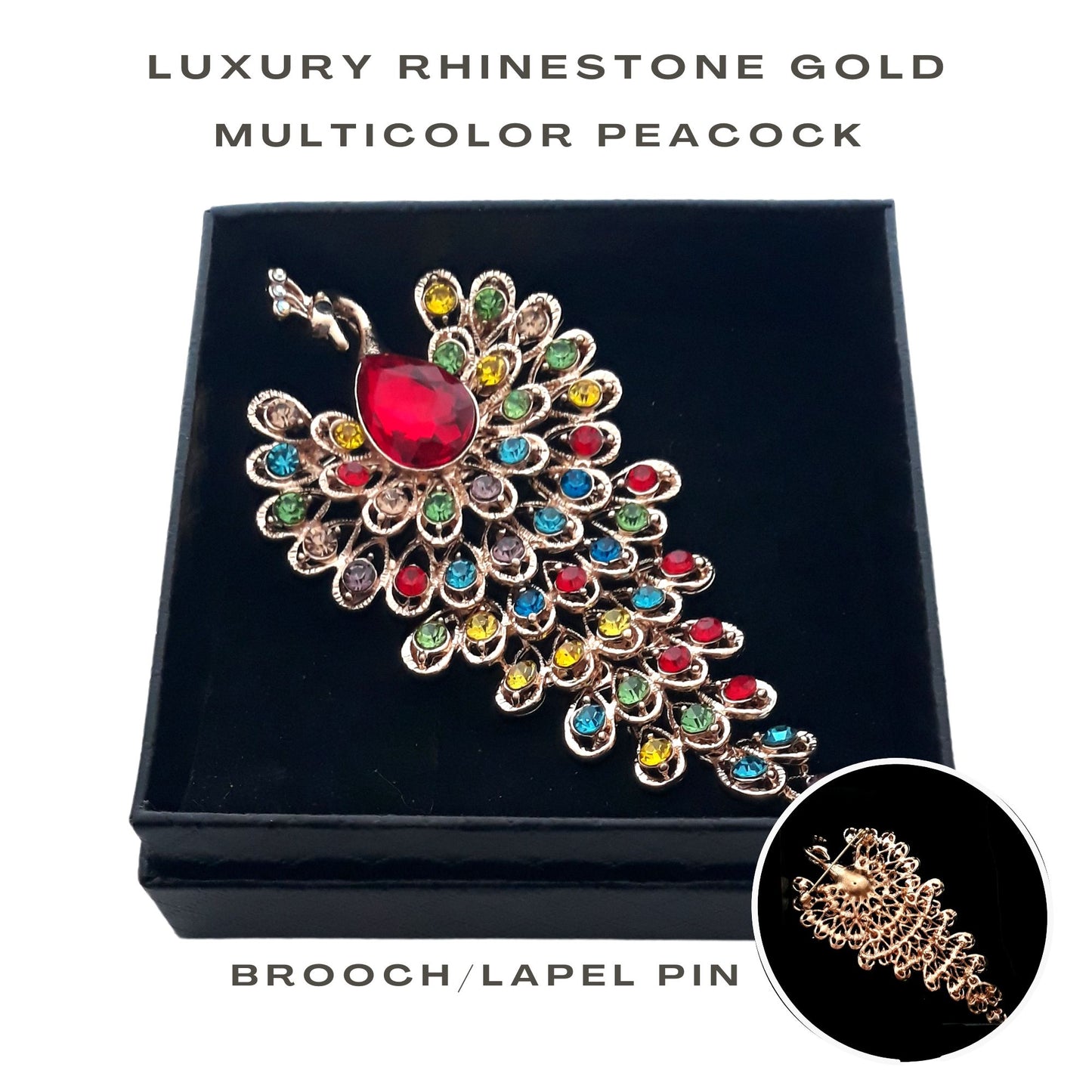 Luxury Multicolor Rhinestone Peacock Brooch Pin