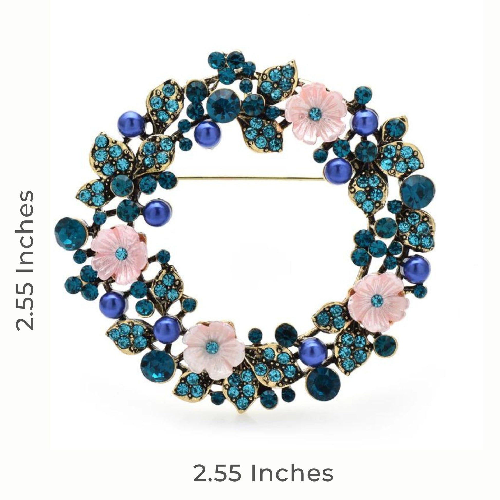 Gifthub Jewelry Circle Flowers Blue Multicolor Wreath Rhinestones Luxury Brooch Pin