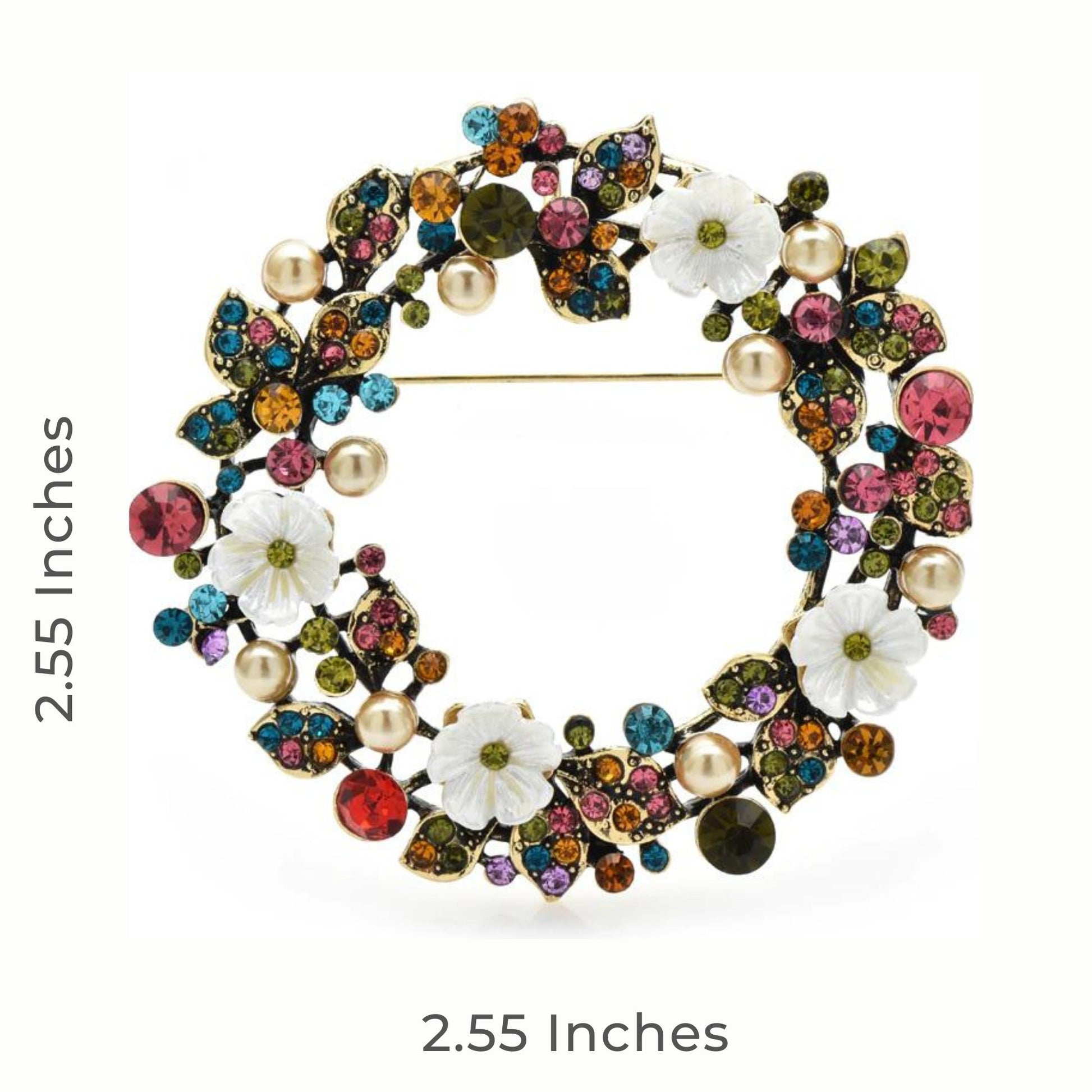 Gifthub Jewelry Circle Flowers  Multicolor Wreath Rhinestones Luxury Brooch Pin