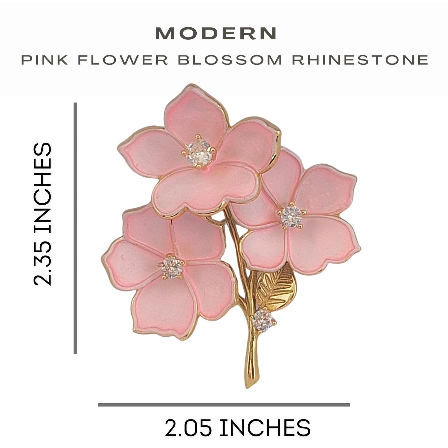 Elegant Pink Flower Blossom Rhinestone Brooch Pin For Women