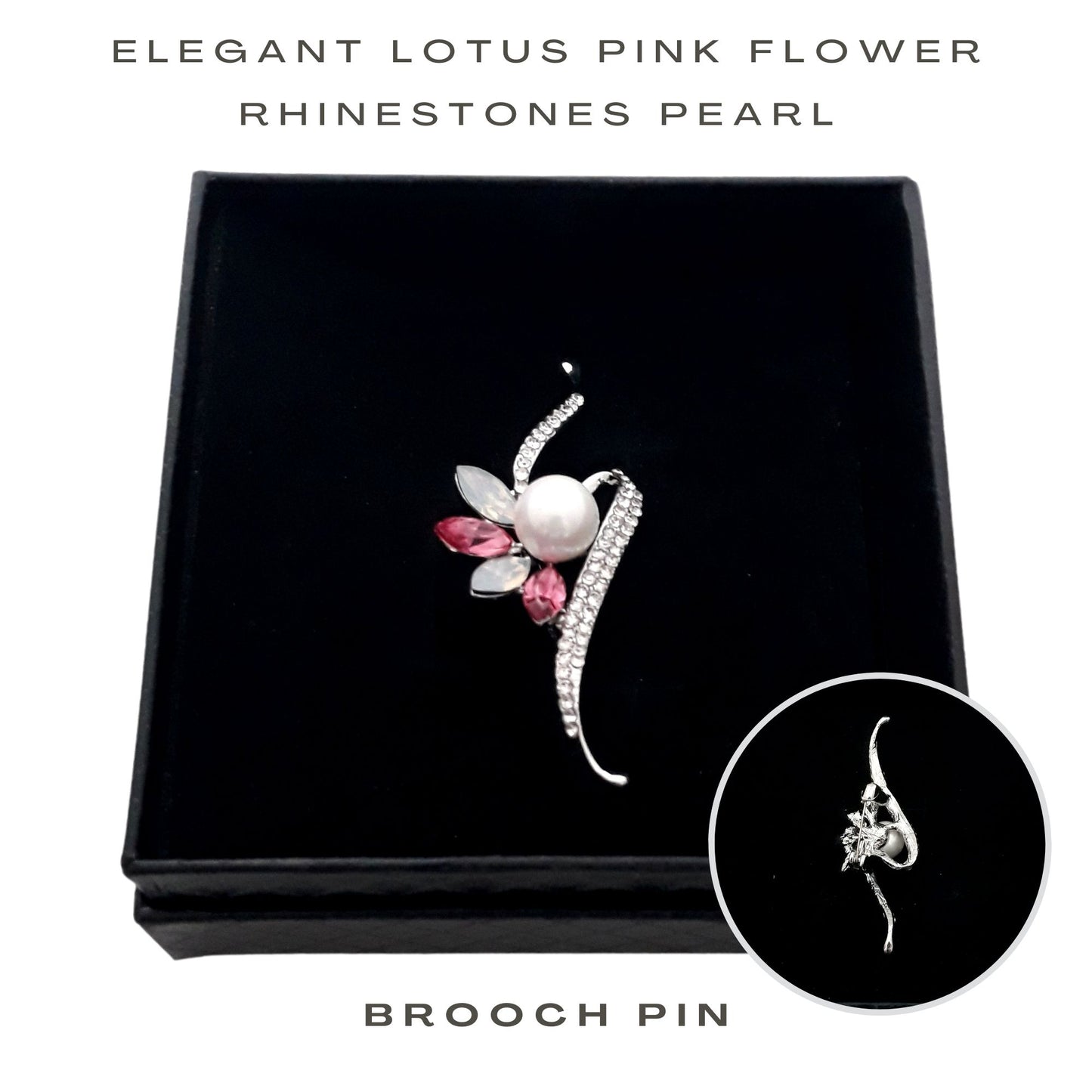 Fancy Brooch-Elegant lotus pink flower rhinestone pearl brooch pin