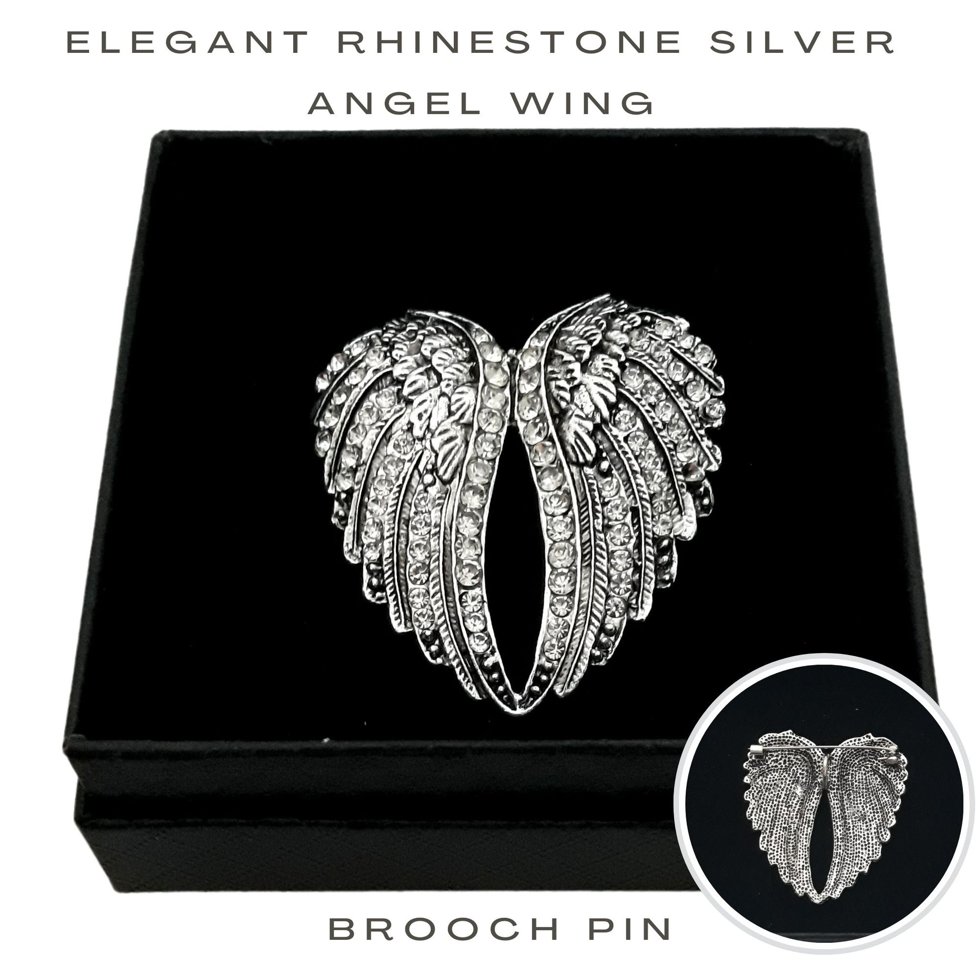 Fancy Brooch - Elegant rhinestones silver angel wing brooch pin