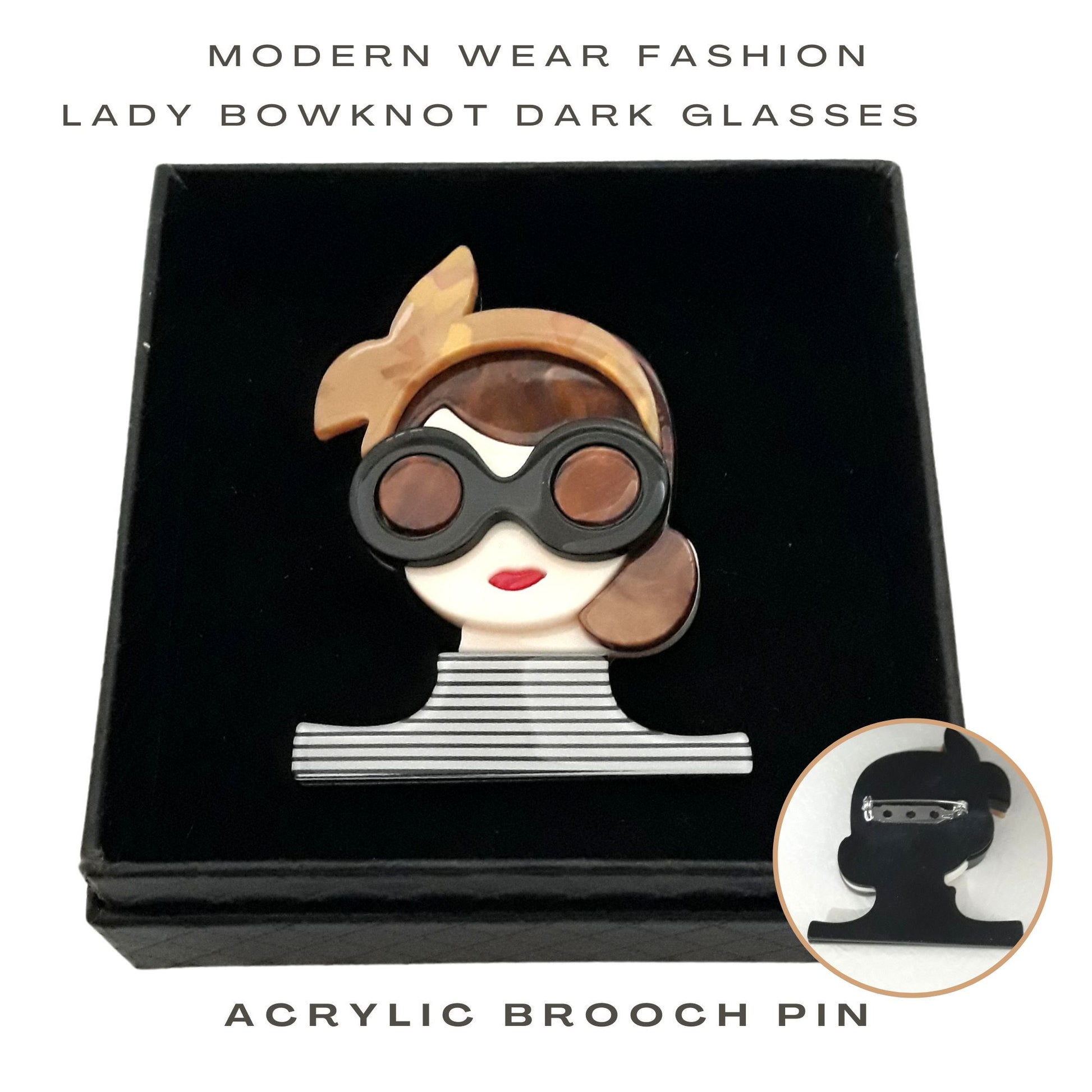 Fancy Brooch Modern wear lady bowknot dark glasses acrylic brooch pin