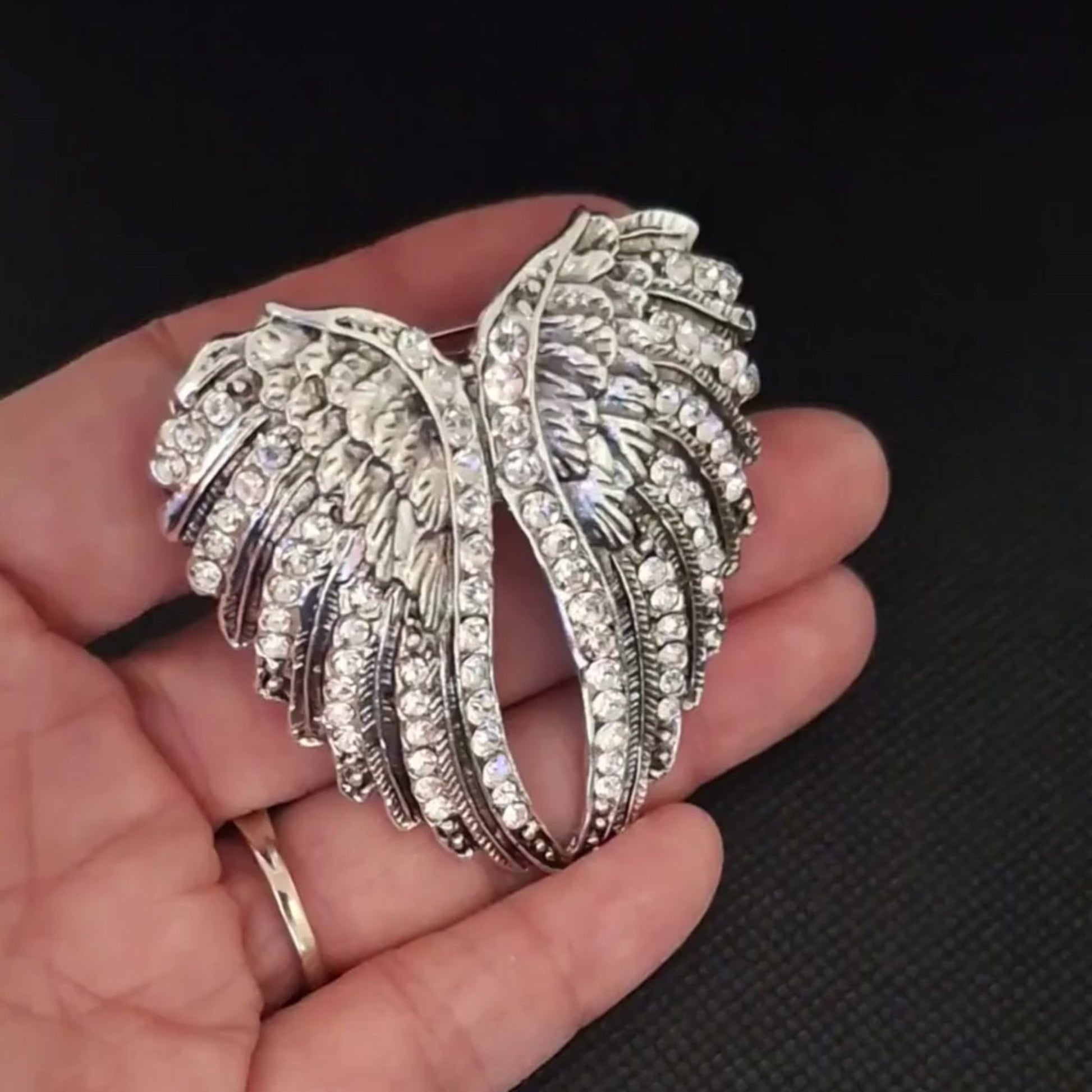 Fancy Brooch - Elegant rhinestones silver angel wing brooch pin