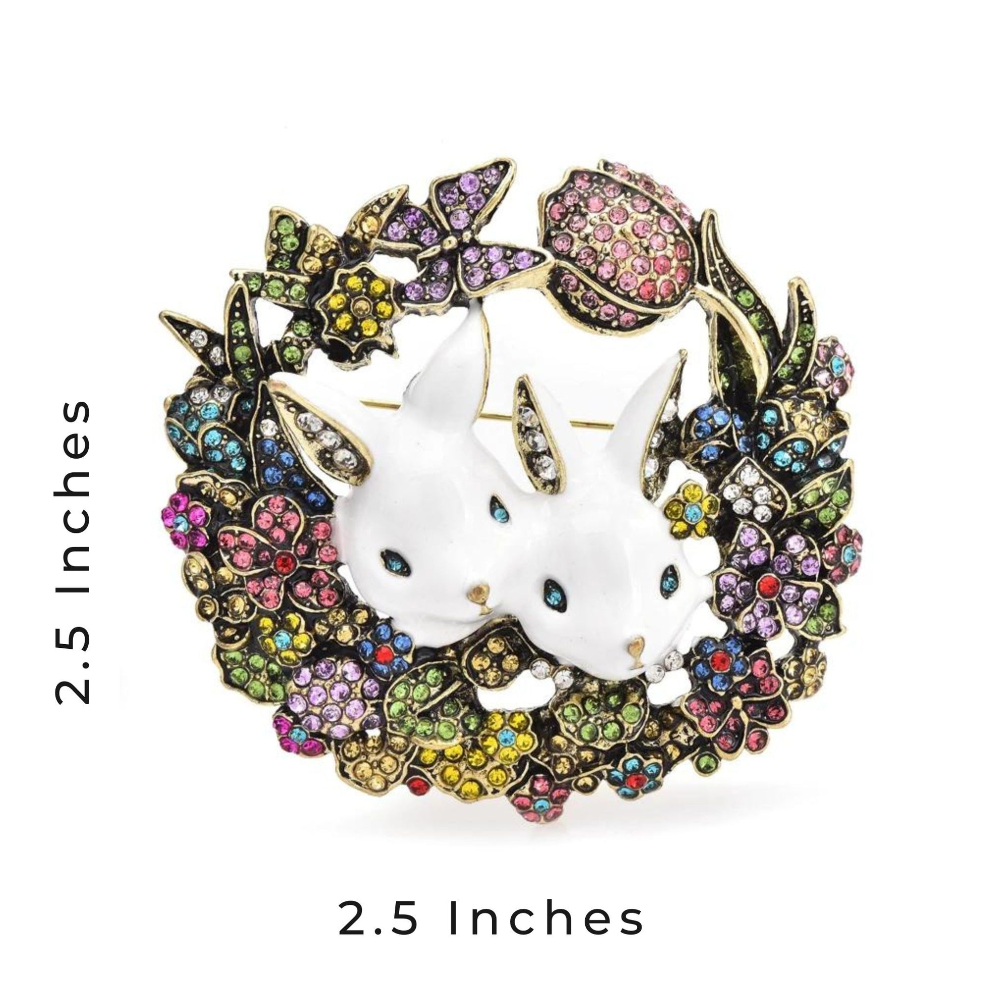 Fancy Brooch - Multicolor floral rabbit rhinestones wreath brooch pin