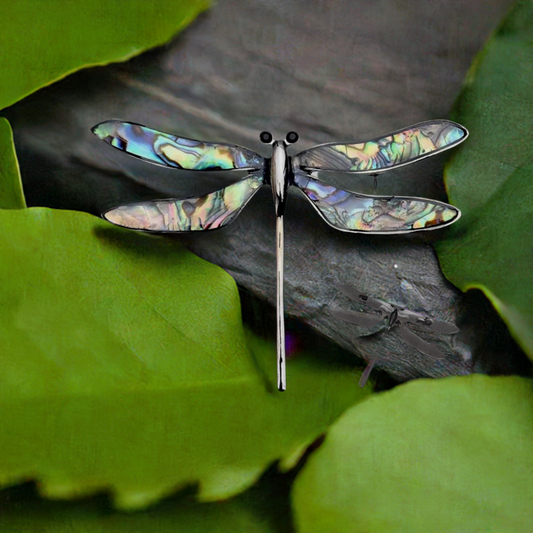 18k Gold Plating Vintage Shell Oil Dragonfly Brooch Pin