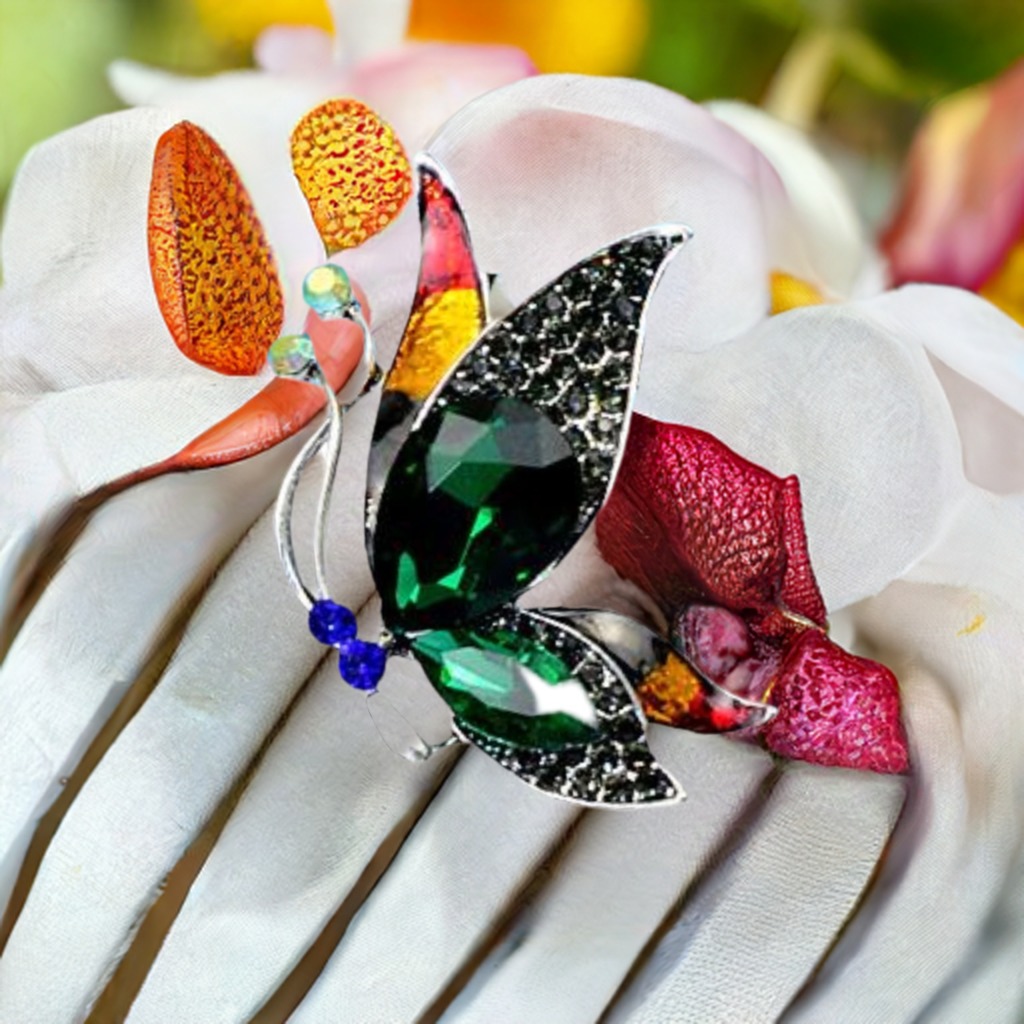 Shimmering Colorful Rhinestone Butterfly Brooch Pin