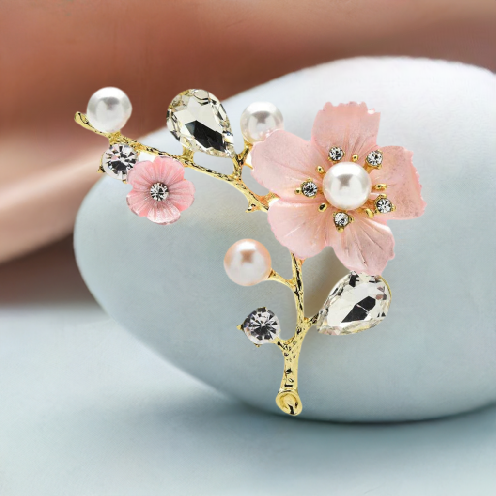 Fancy Brooch- Cherry Blossom Pearl Rhinestone Brooch Pin