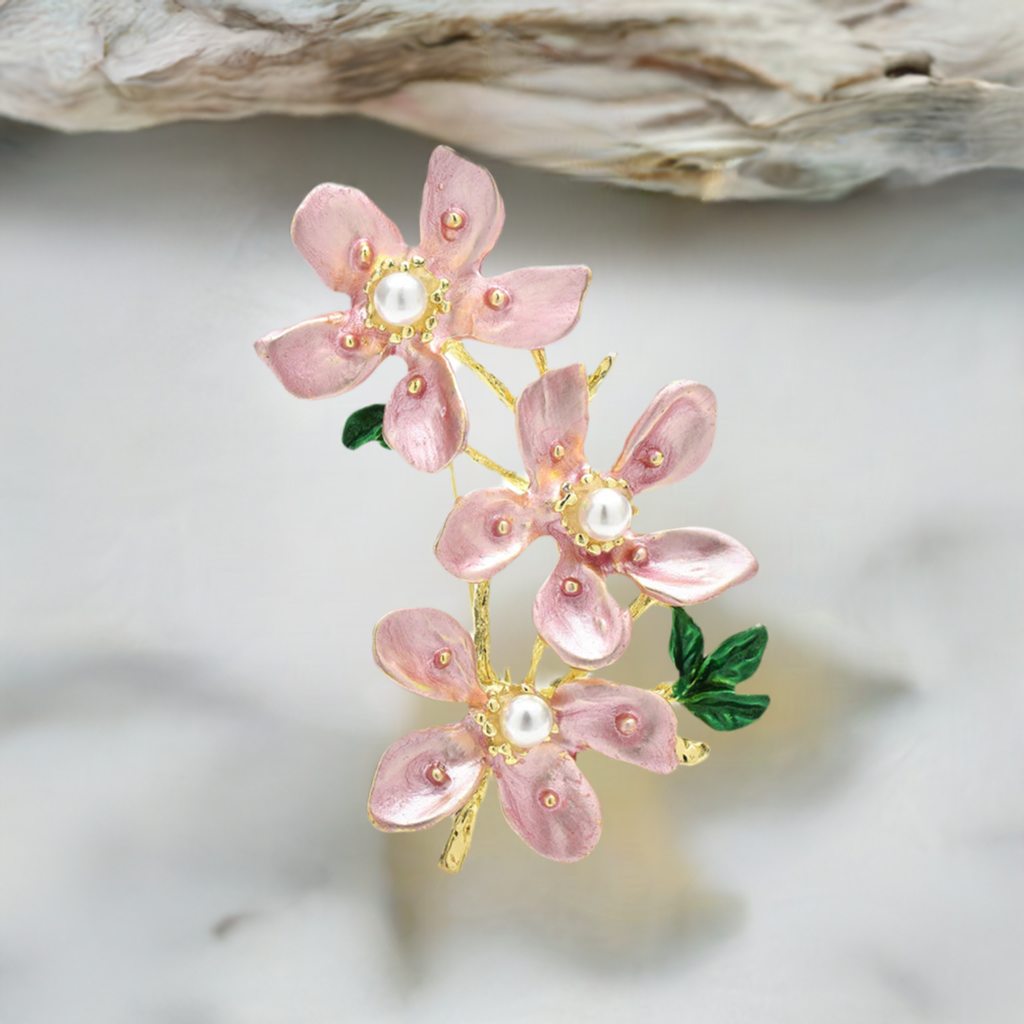 Fancy Brooch - Elegant Pink Peach Cherry Blossom Flower Brooch Pin