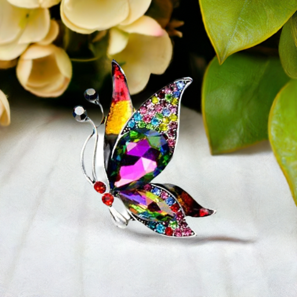 Shimmering Colorful Rhinestone Butterfly Brooch Pin