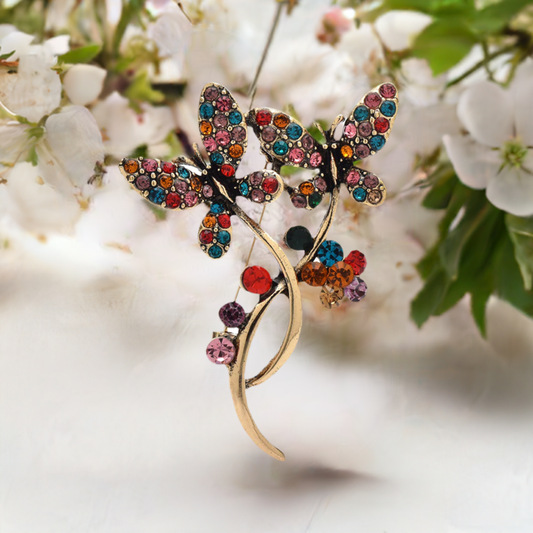 Modern Multicolor Rhinestone Butterfly Brooch