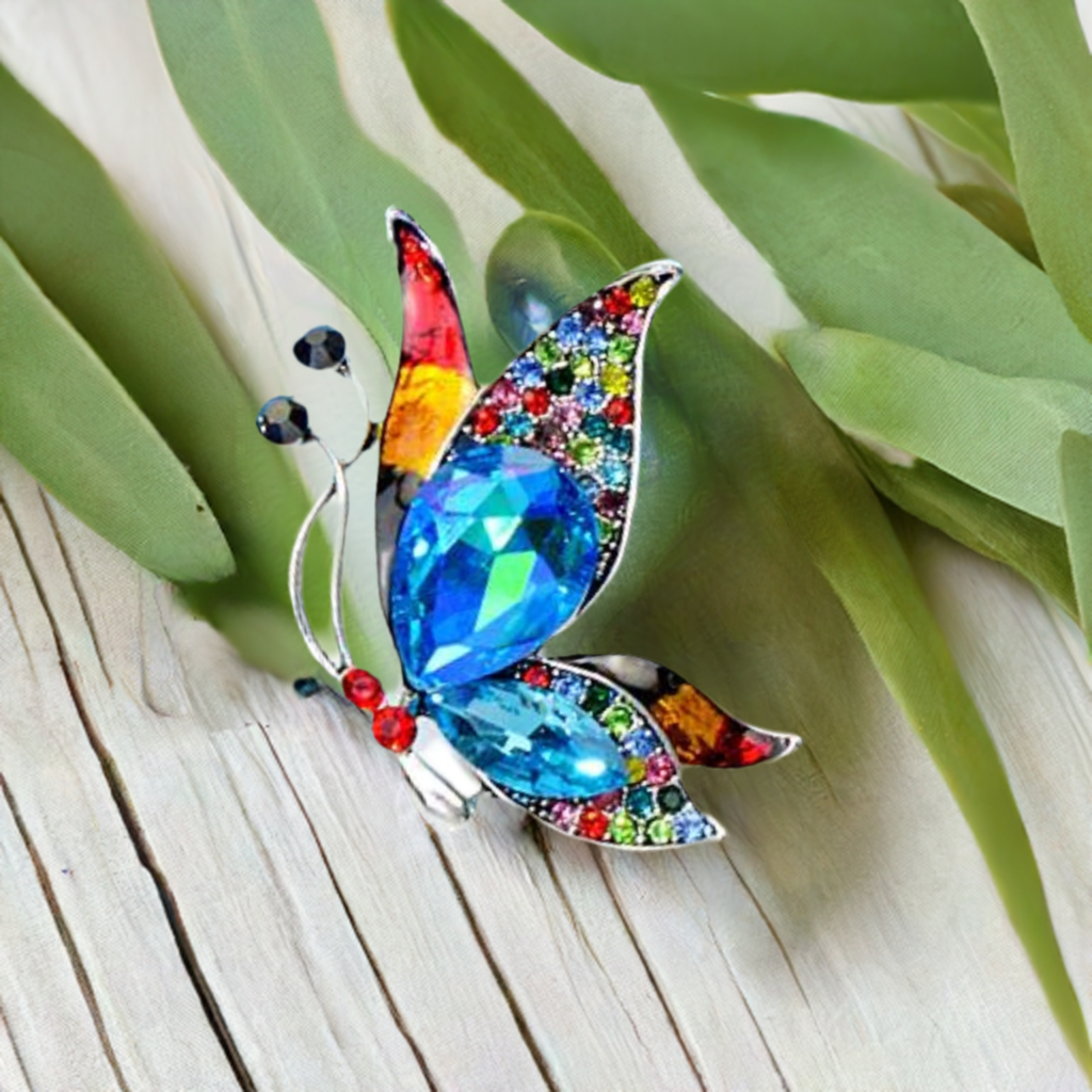 Shimmering Colorful Rhinestone Butterfly Brooch Pin