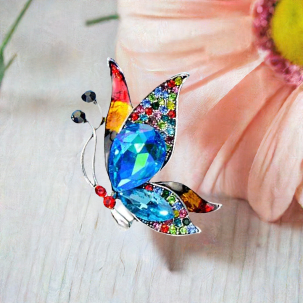 Shimmering Colorful Rhinestone Butterfly Brooch Pin