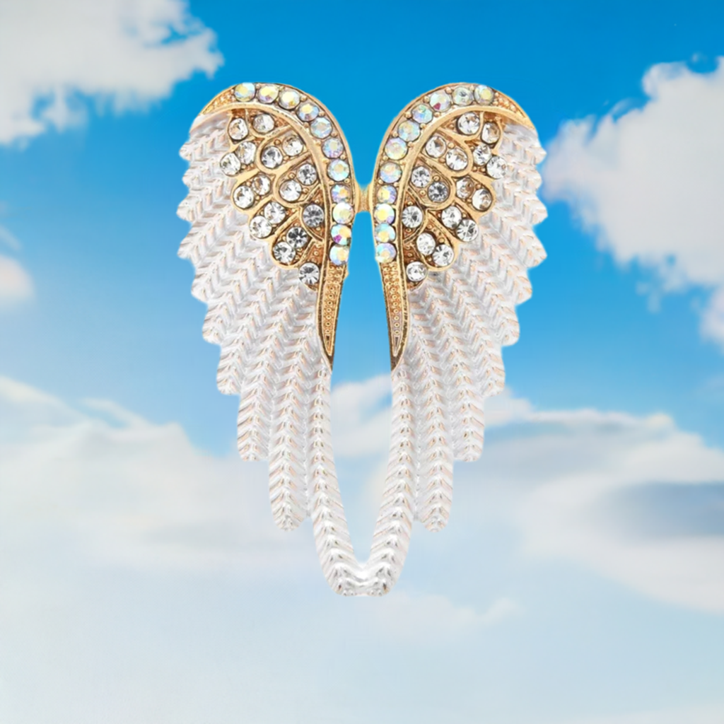 Fancy Brooch - Gift of remembrance angel wings rhinestone brooch pin