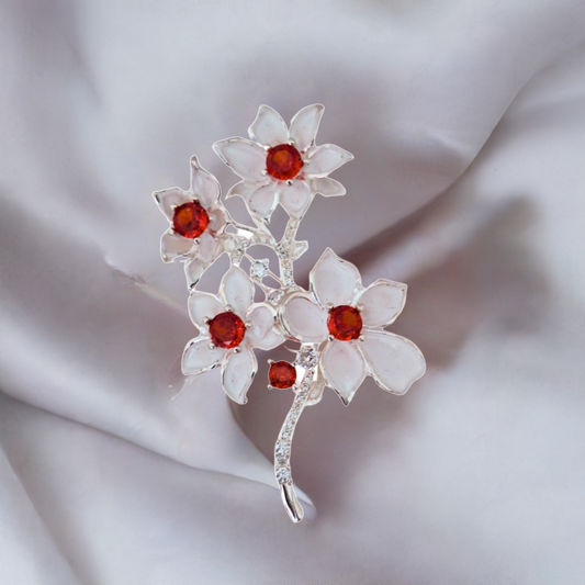 Fancy Brooch - Exquisite Red White Blossom Rhinestone Brooch Pin