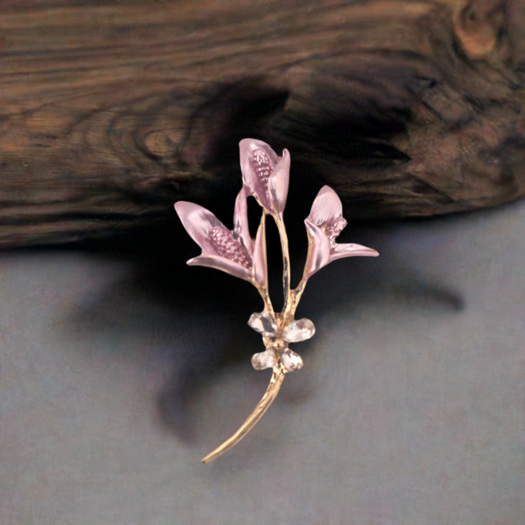 Fancy Brooch- Luxury crystal pink lily brooch collar pin