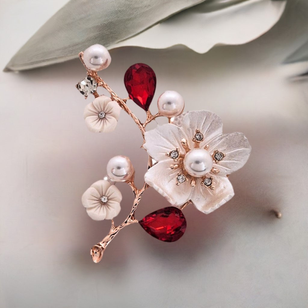 Luxury Cherry Blossom Pearl Wedding Brooch Pin