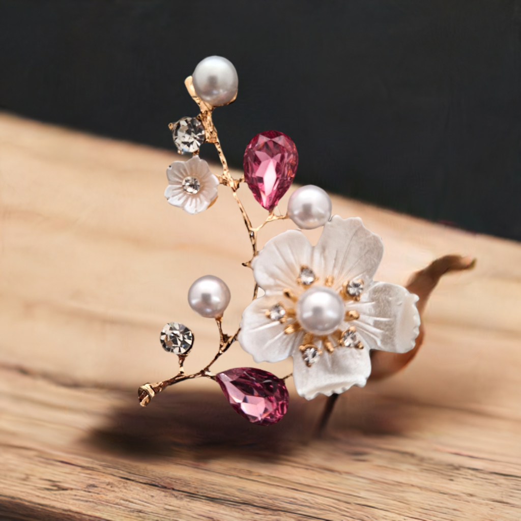 Fancy Brooch- Cherry Blossom Pearl Rhinestone Brooch Pin