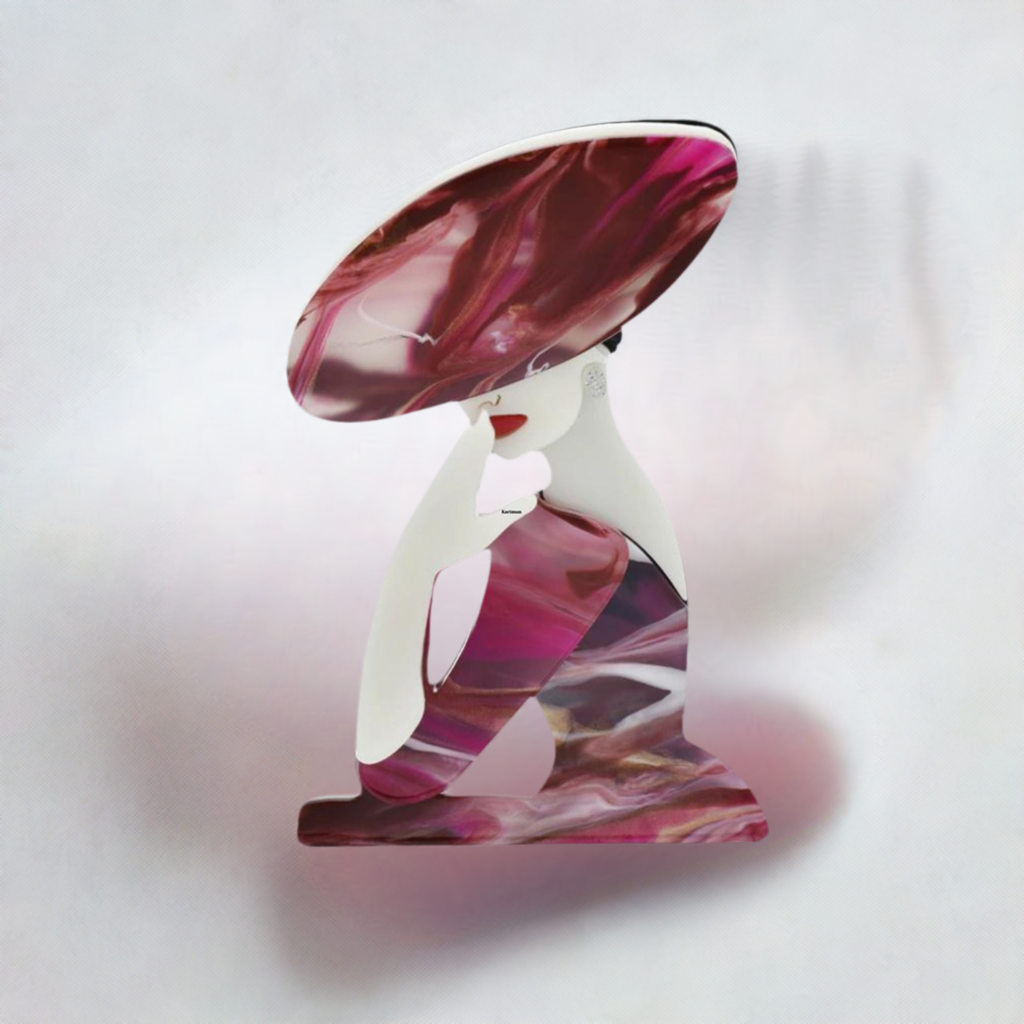 Fancy Brooch - Elegant Modern Large Pink Hat Lady Acrylic Brooch Pin