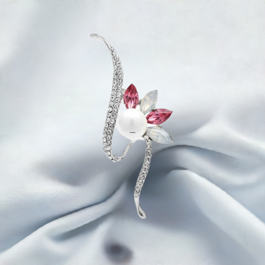 Fancy Brooch-Elegant lotus pink flower rhinestone pearl brooch pin