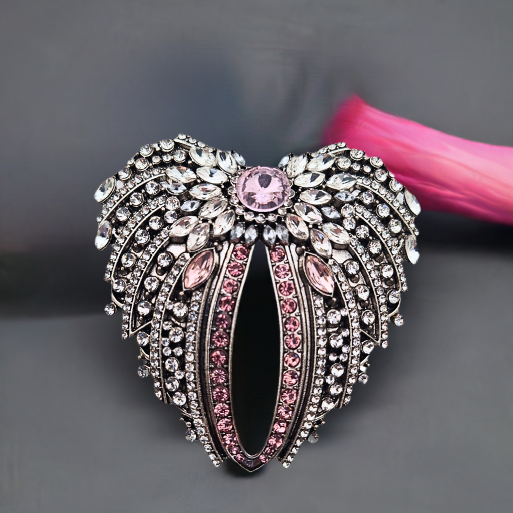 Fancy brooch - Large Angel Wing Pink Rhinestones Brooch Pin