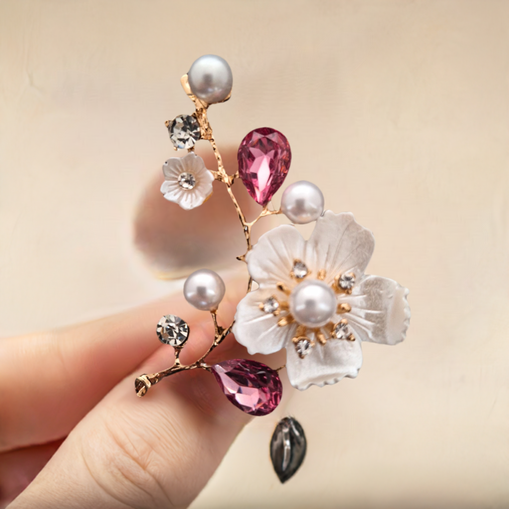 Fancy Brooch- Cherry Blossom Pearl Rhinestone Brooch Pin