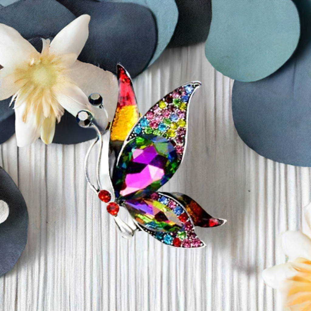 Shimmering Colorful Rhinestone Butterfly Brooch Pin