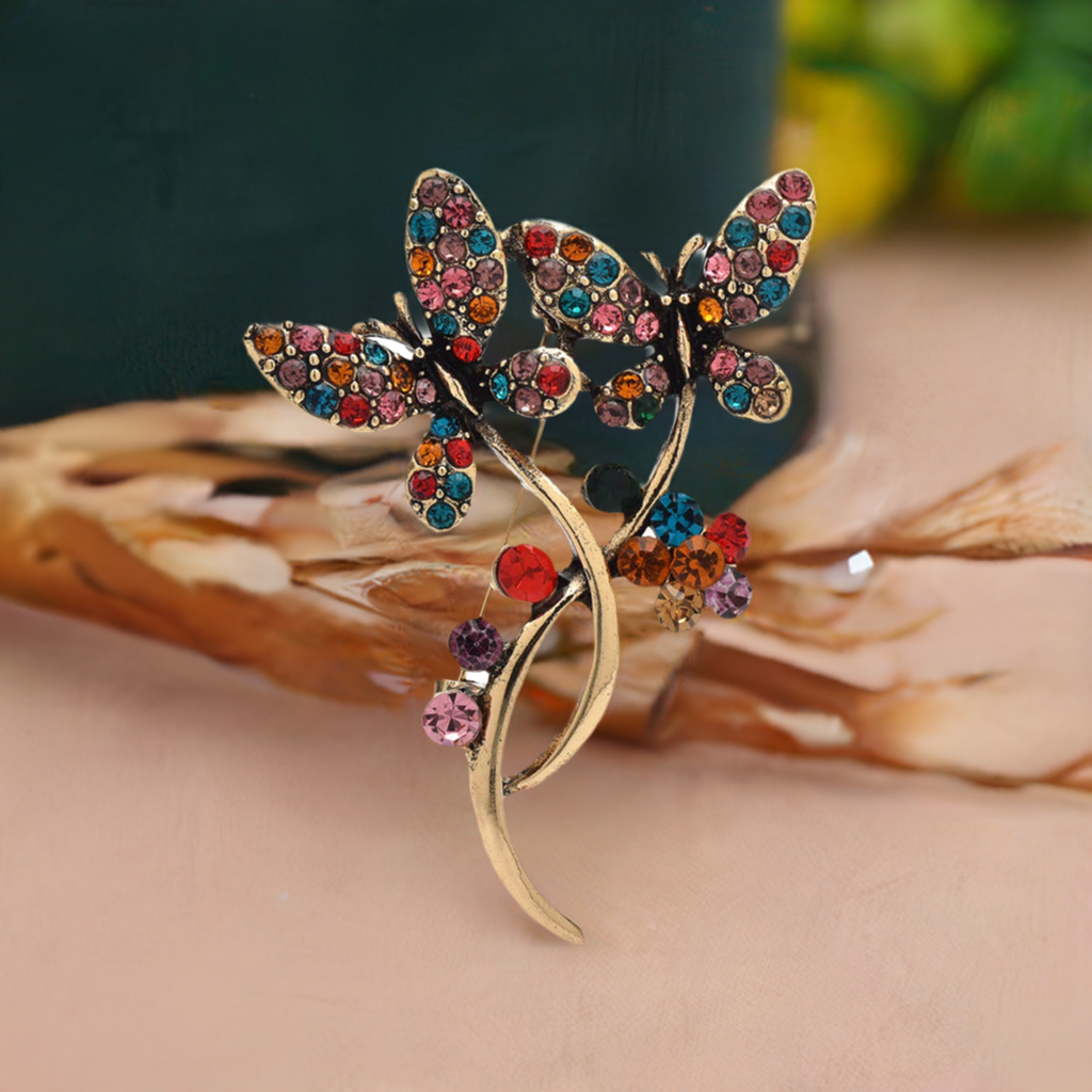 Modern Multicolor Rhinestone Butterfly Brooch